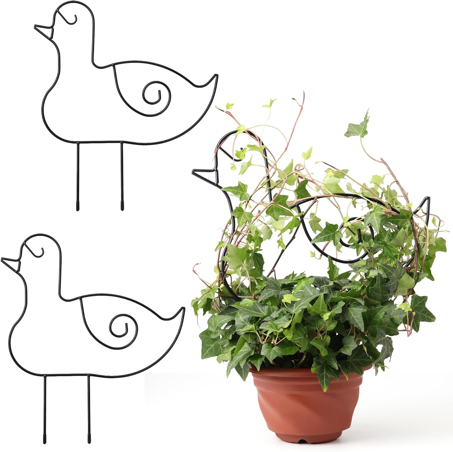 2 Pack Plant Trellis Indoor, 10.8" W x 13" H Small Trellis for Potted Plants, Decorative Trellis for Climbing Plants Indoor, Ideal for Vines on Tabletops, Balconies, Gardens and Lawns, Duck-Shaped