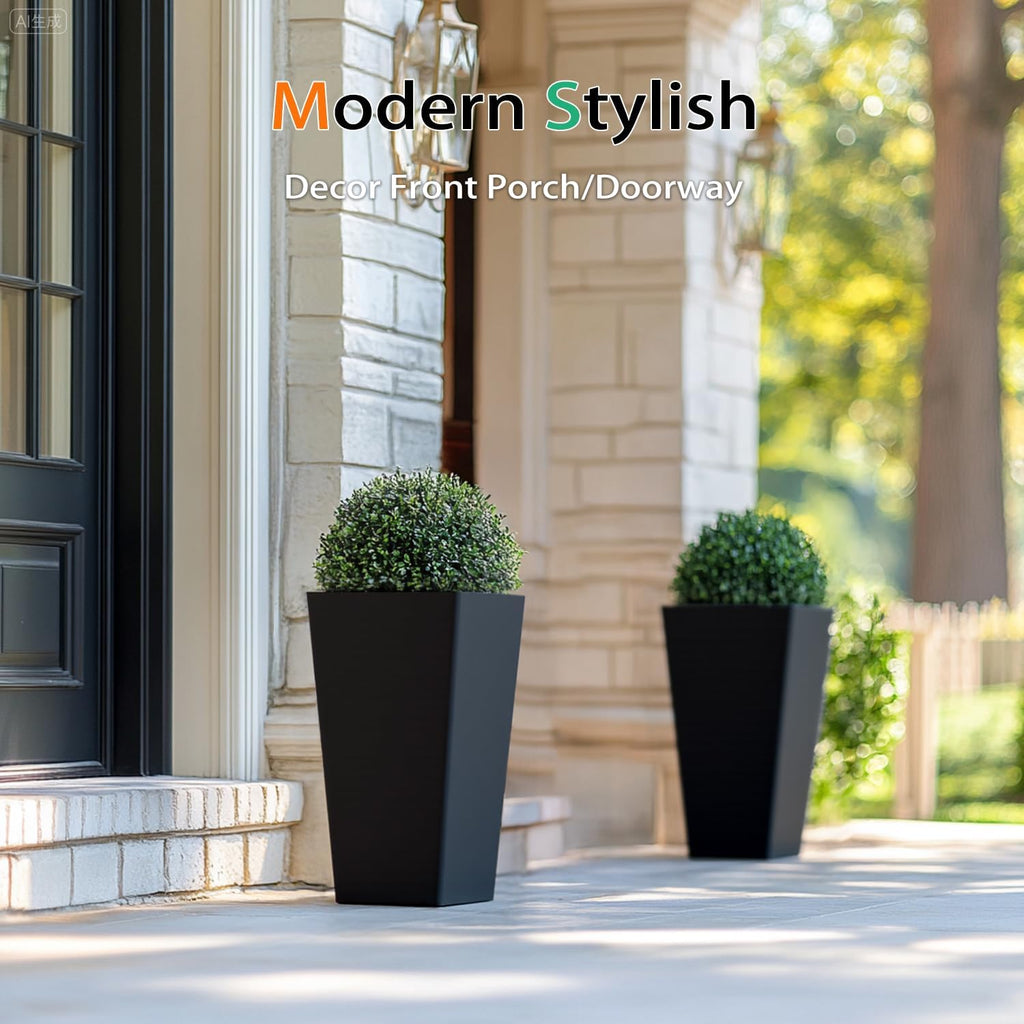 Resin Planter Outdoor Indoor, Taper Plant Pots for Flowers (Black, 20 inch - 2 Pack)