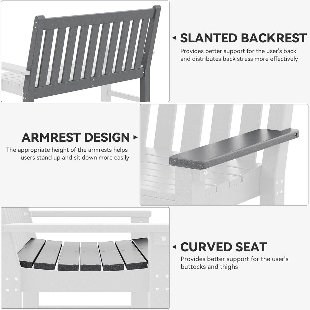 YITAHOME Garden Bench, All Weather Outdoor Bench for 2-3 Persons, Fade/Rot Resistance Patio Benches for Park, Porch, Patio & Backyard (Grey)