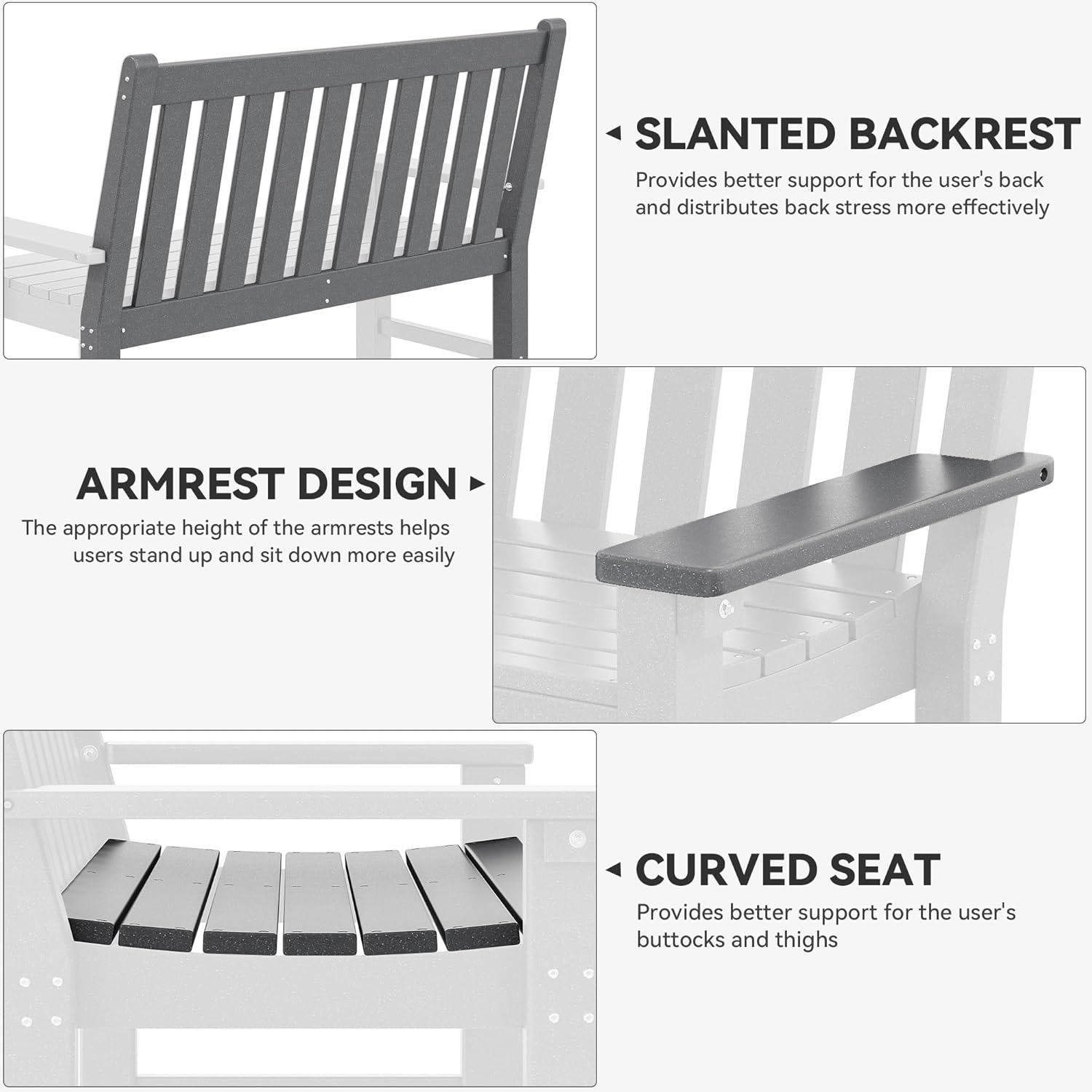 YITAHOME Garden Bench, All Weather Outdoor Bench for 2-3 Persons, Fade/Rot Resistance Patio Benches for Park, Porch, Patio & Backyard (Grey)