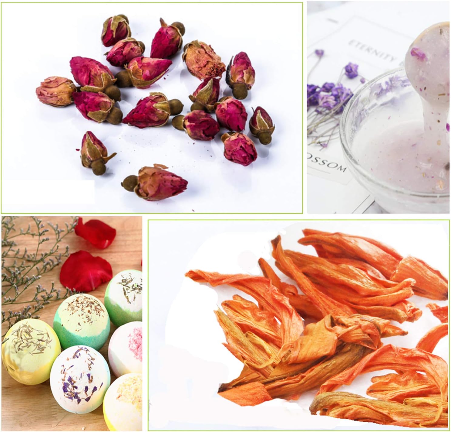Dried Flowers- Edible Herbs Bulk of Lavender Buds, Rosebud, Jasmine, Chamomile, for Bath Bomb, Candle, Soap Making Kit
