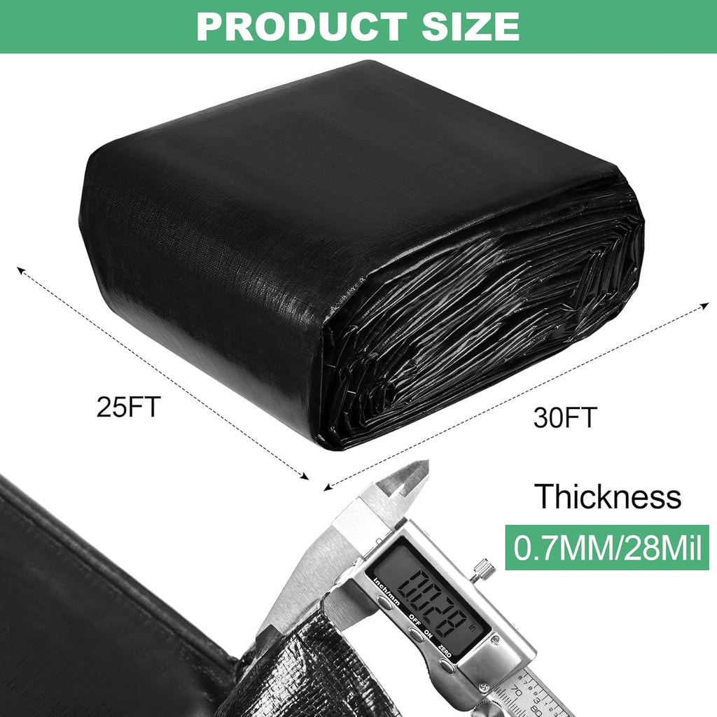 MYFAMIREA 25 x 30FT Pond Liner, 28Mil PE Preformed Pond Liner with 22 Hemmed Edge Buttonholes Sun Resistant Easy Cutting for Outdoor Ponds, Fish Koi Ponds, Garden Fountain, Waterfall Ponds