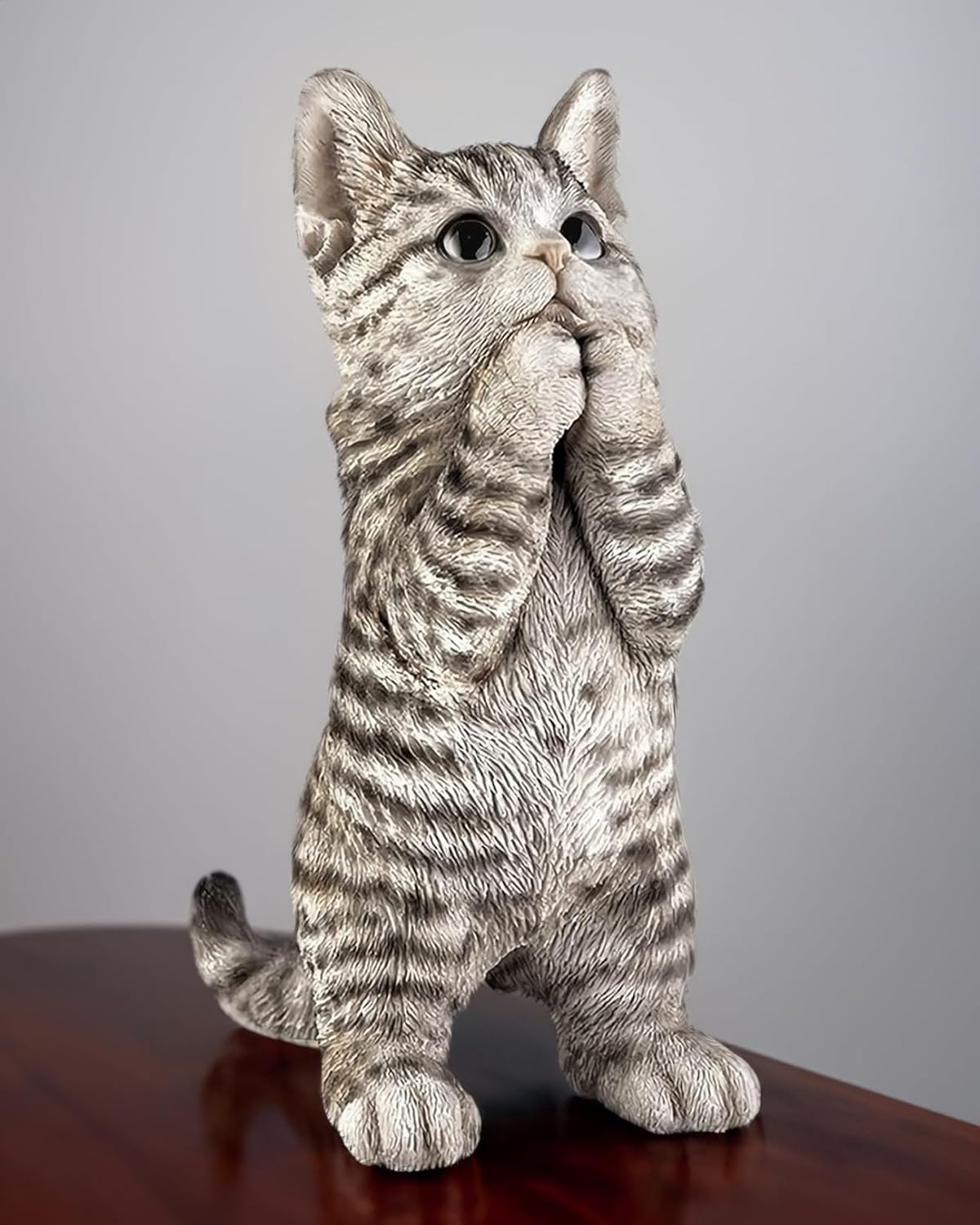 Coolboy Cute Prayer Gray Cat Figurine Art, Outdoor Garden Decoration, Resin Cat Sculpture for Lovers