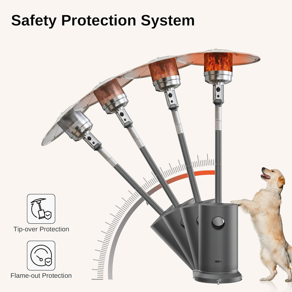 EAST OAK 50,000 BTU Patio Heater for Outdoor Use With Round Table Design, Double-Layer Stainless Steel Burner and Wheels, Outdoor Patio Heater for Home and Commercial, Gray, 31.9 x 31.9 x 86.6 inches