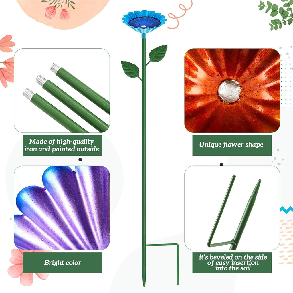 Tandefio 8 Pcs Bee Watering Station 25 x 2.6 Inch Metal Vivid Flower Bee Water Feeder for Garden Butterfly Feeders for Outdoors Colorful Butterfly Bath Bowl for Bird Thirsty Pollinators Outside Yard