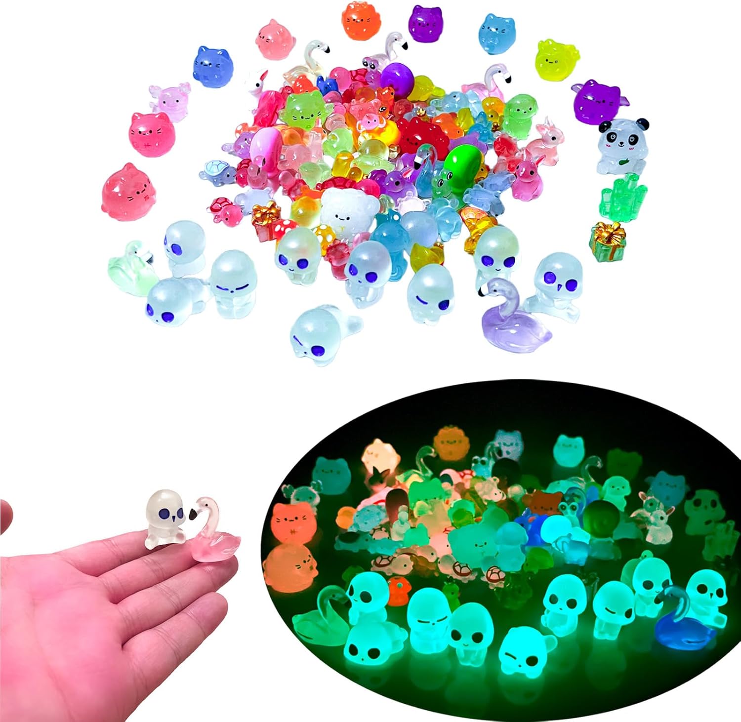 115 Pcs Glow-in-Dark Mini Resin Animals Miniature Animals Figurines Tiny Little Glow in Dark Small Animal Figures to Hide Mini Animals Micro Landscape Ornaments Fairy Garden Accessories