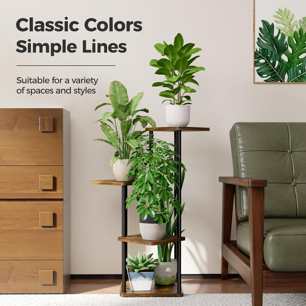 Bamworld 4 Tier Plant Stand Small Plant Shelf for Indoor Plants Corner Flower Stand Wooden Plant Holder for Balcony Living Room Bedroom Brown