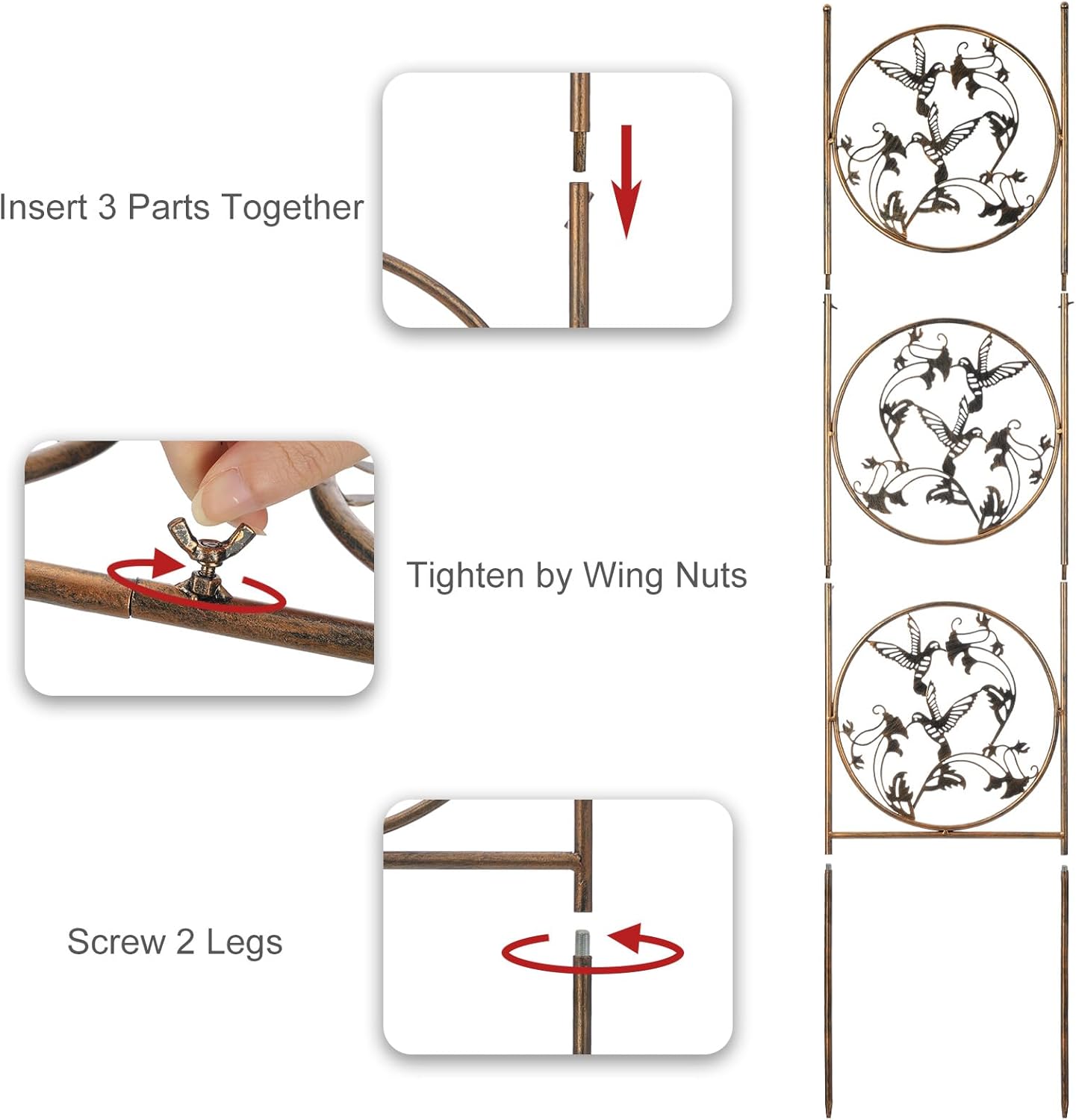 Set of 2 Hummingbird Metal Garden Trellis for Climbing Plants, Decorative Vegetables Flowers Vine Trellis for Outdoor Patio 55'' H x 12.4'' W