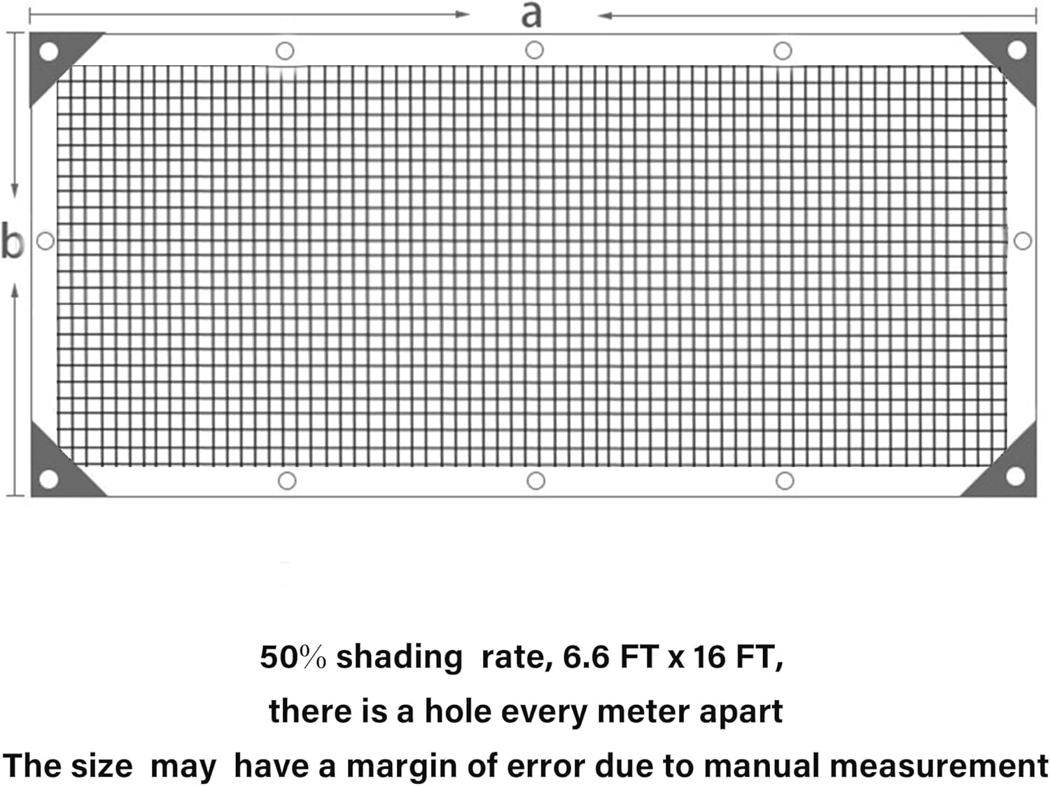 winemana 50% Black Shade Cloth, 6.6 x 16 FT Durable Mesh Tarp with Grommets, Garden Sunblock Shade Cloth Shading Antifreezing for Plants Cover, Greenhouse, Barns Kennel, Patio, Tomatoes