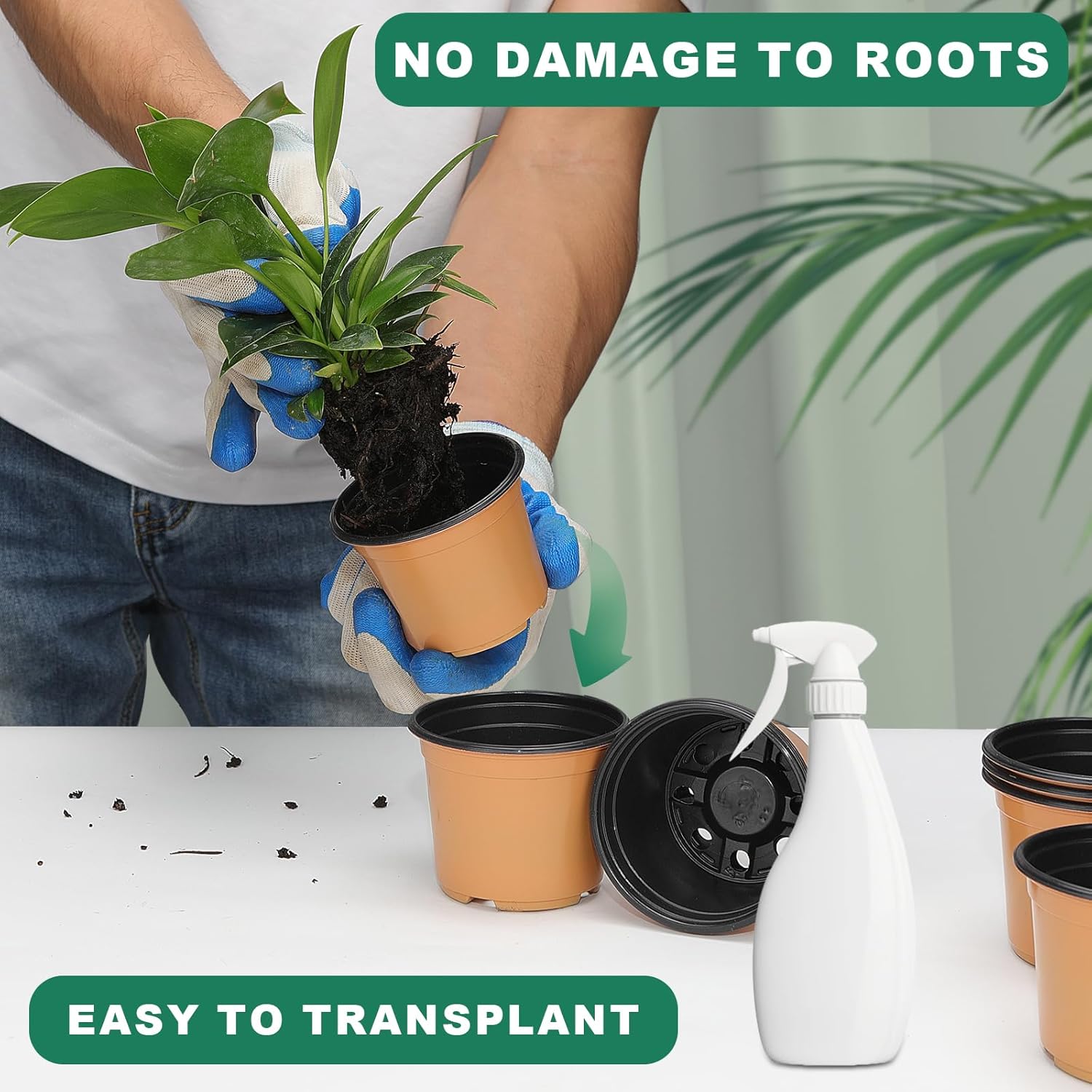 100 Pack 3 Inch Plant Nursery Pots for Plants, Small Plastic Pots with Drainage Holes, Seed Starter Pots for Transplanting, Succulents, Seeding, Cuttings, Flowers, Indoor Outdoor, Ochre