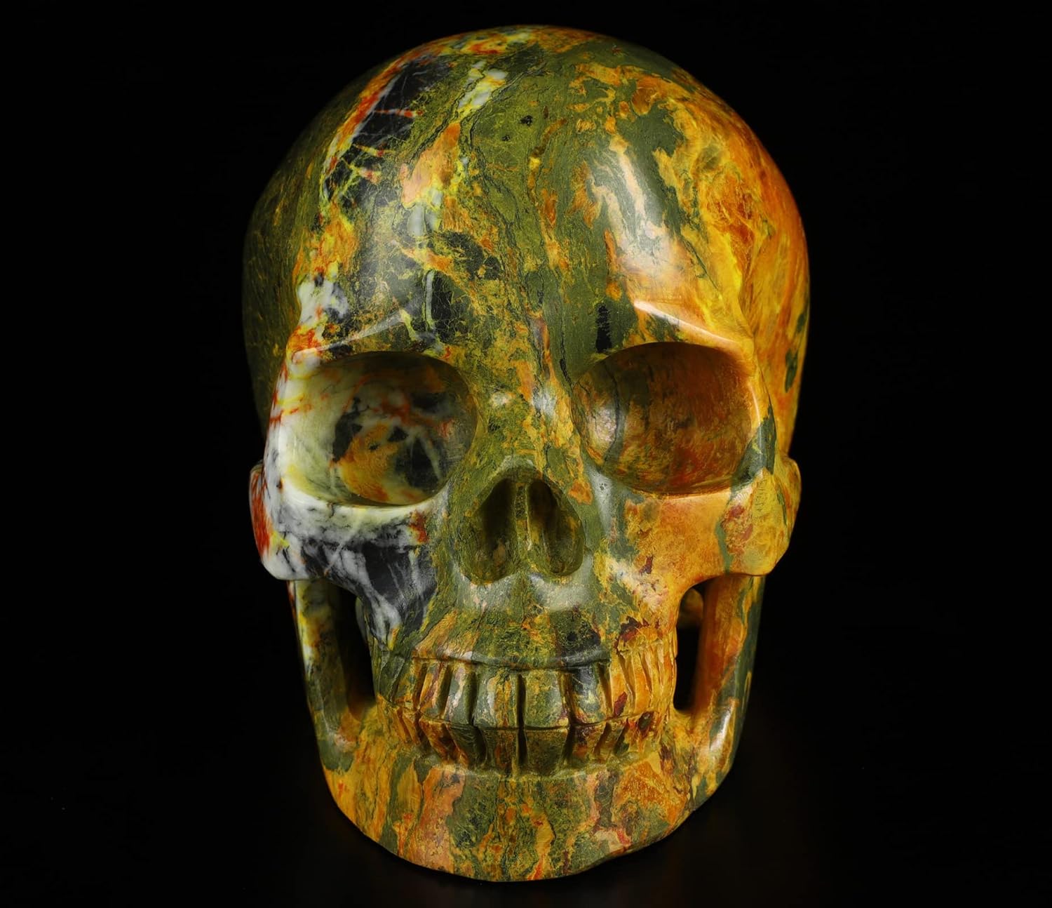 Skullis 5.0”Orpiment Crystal Skull, Hand Carved Gemstone Fine Art Sculpture, Reiki Healing Stone Statue.3623