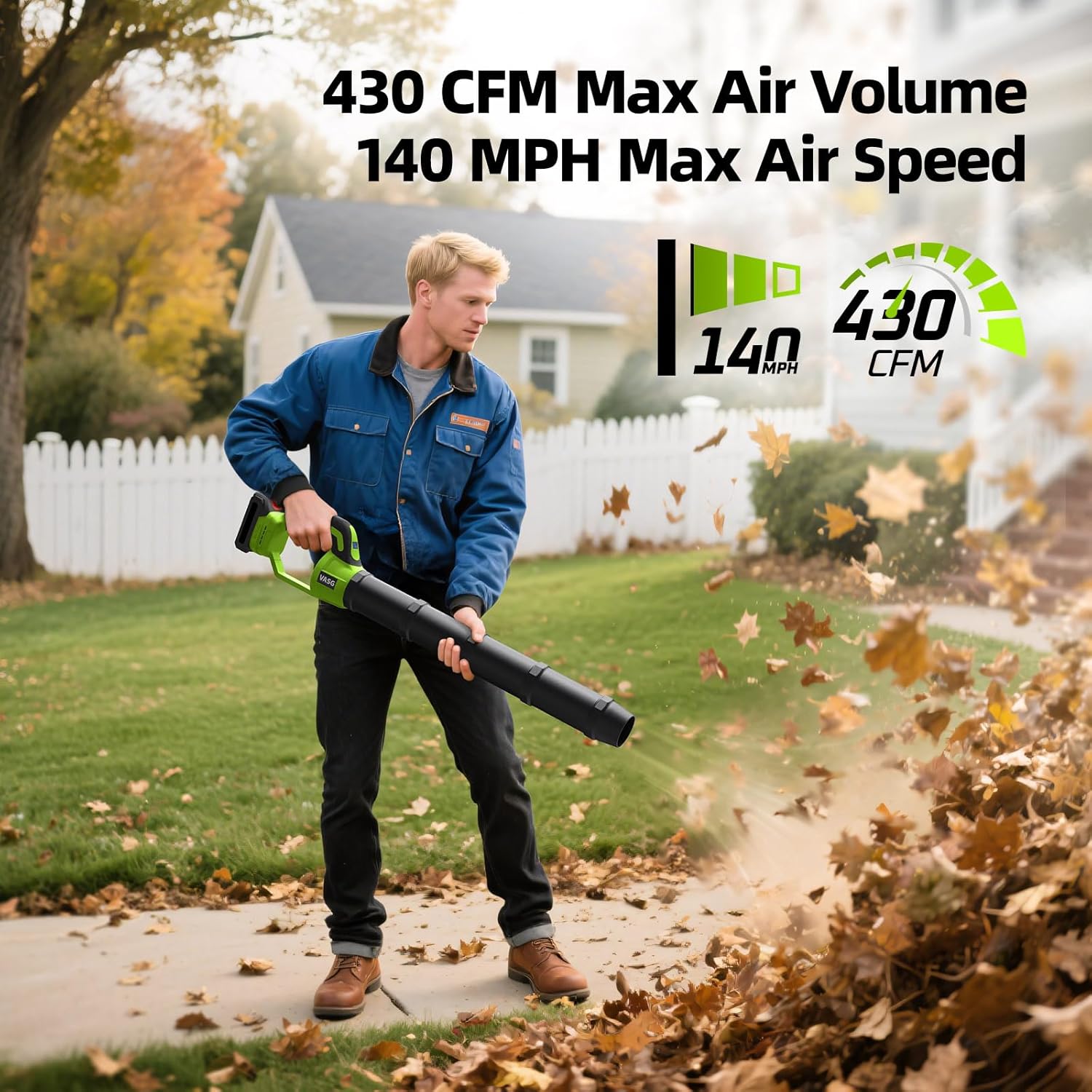 VASG Leaf Blower Cordless, 3 x 21V Batteries & Fast Charger Set, Variable Speed Mode, Lightweight Handheld Electric Leaf Blower for Lawn Care, Yard, Garden, Patio & Outdoor Cleanup