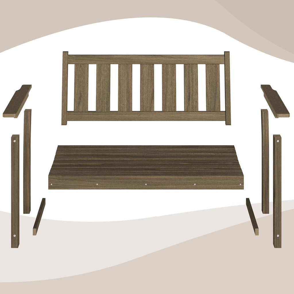 HDPE Memorial Bench – 50'' Weatherproof Durable Outdoor Bench, 2-Person Park Bench, Easy to Move, Multi-Purpose Design Ideal for Porch, Patio, Church, and School (Light Brown)