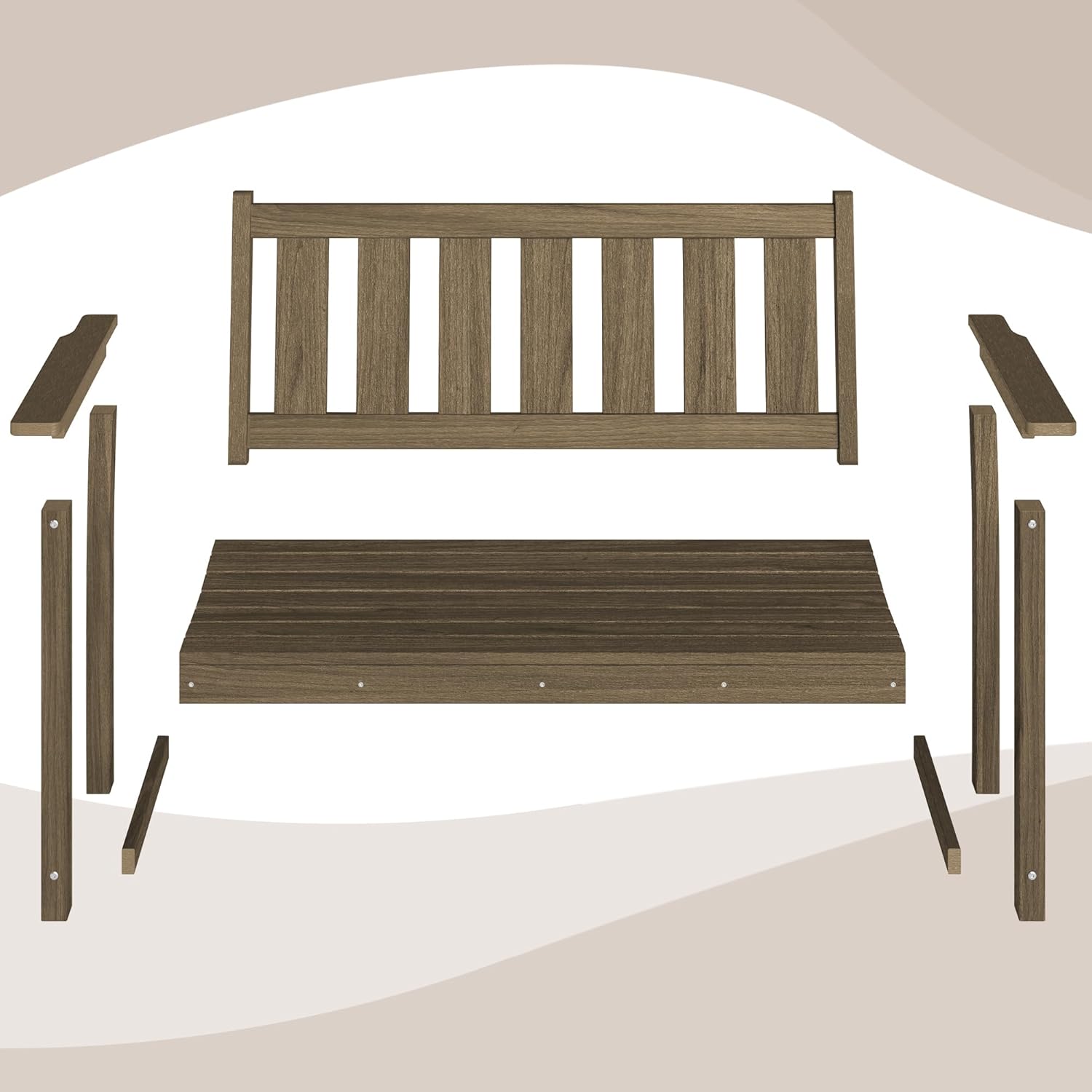 HDPE Memorial Bench – 50'' Weatherproof Durable Outdoor Bench, 2-Person Park Bench, Easy to Move, Multi-Purpose Design Ideal for Porch, Patio, Church, and School (Light Brown)