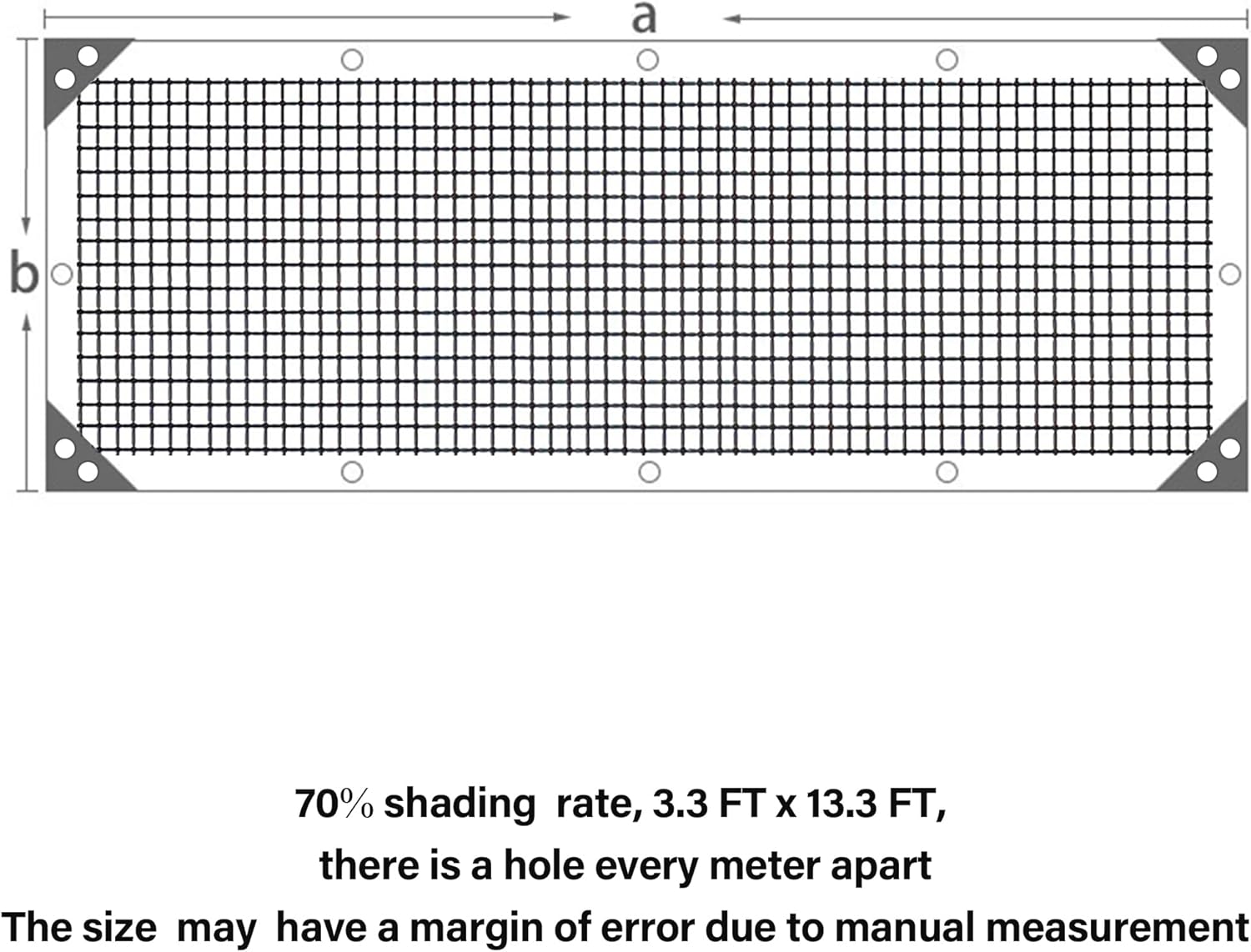 winemana 70% Black Shade Cloth, 3.3 x 13.3 FT Mesh Tarp for Garden Greenhouse Patio, Plants Heat Protection, Outdoor Sun Shade Cover, Resistant Netting Screen with Grommets for Growing Chicken Coop