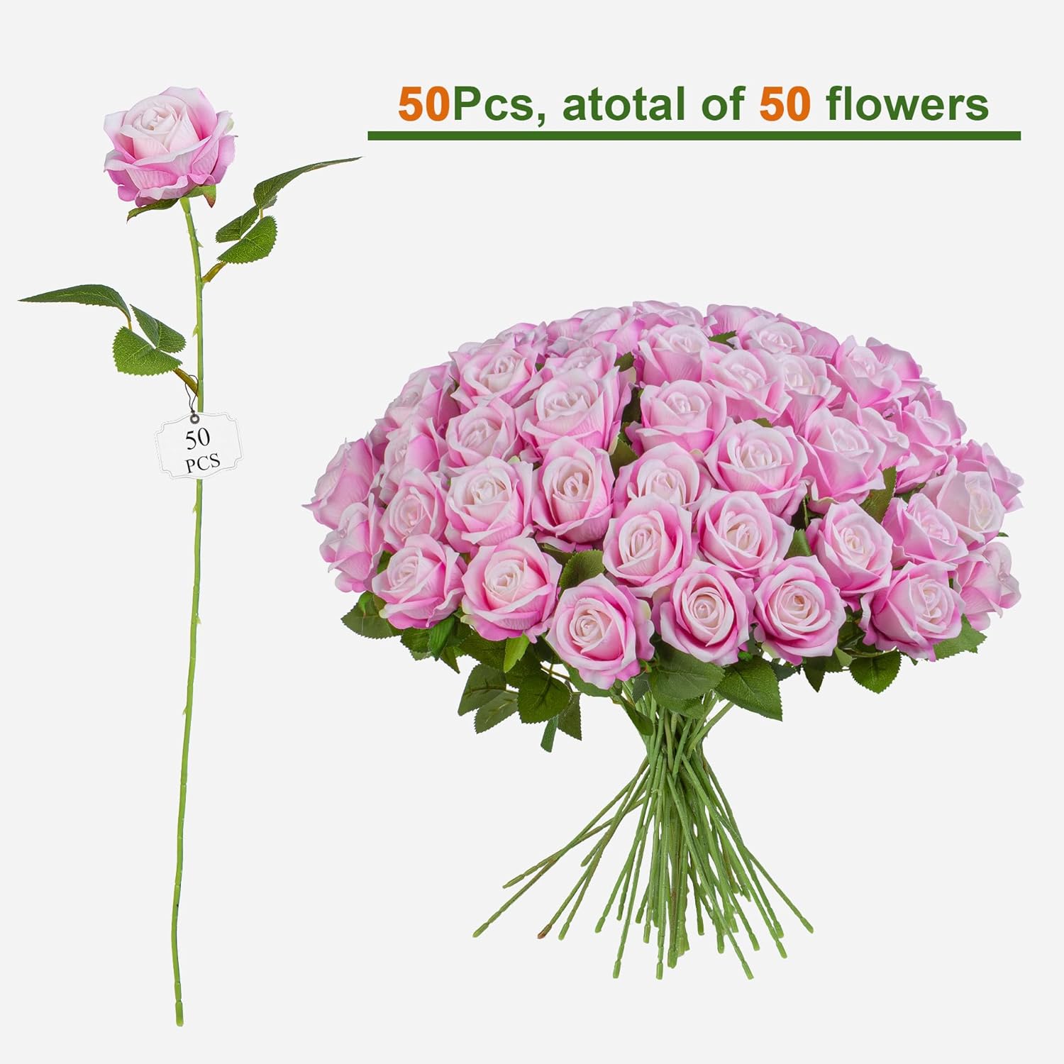 Uqueeten Fake Plants Roses Flowers Plastic Flowers Party Decoration for Home Gifts for Gf Roses Artificial Flowers for Vase Fake Plants Home Decor 19.6"(Deep Pink 50PCS)