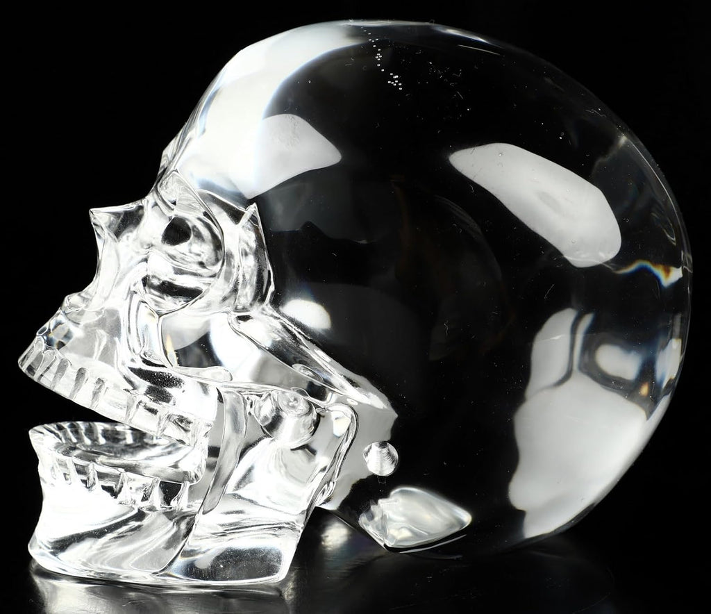 Skullis 5.0" K9 Crystal Skull, Hand Carved Gemstone Fine Art Sculpture, Reiki Healing Stone Statue.2831