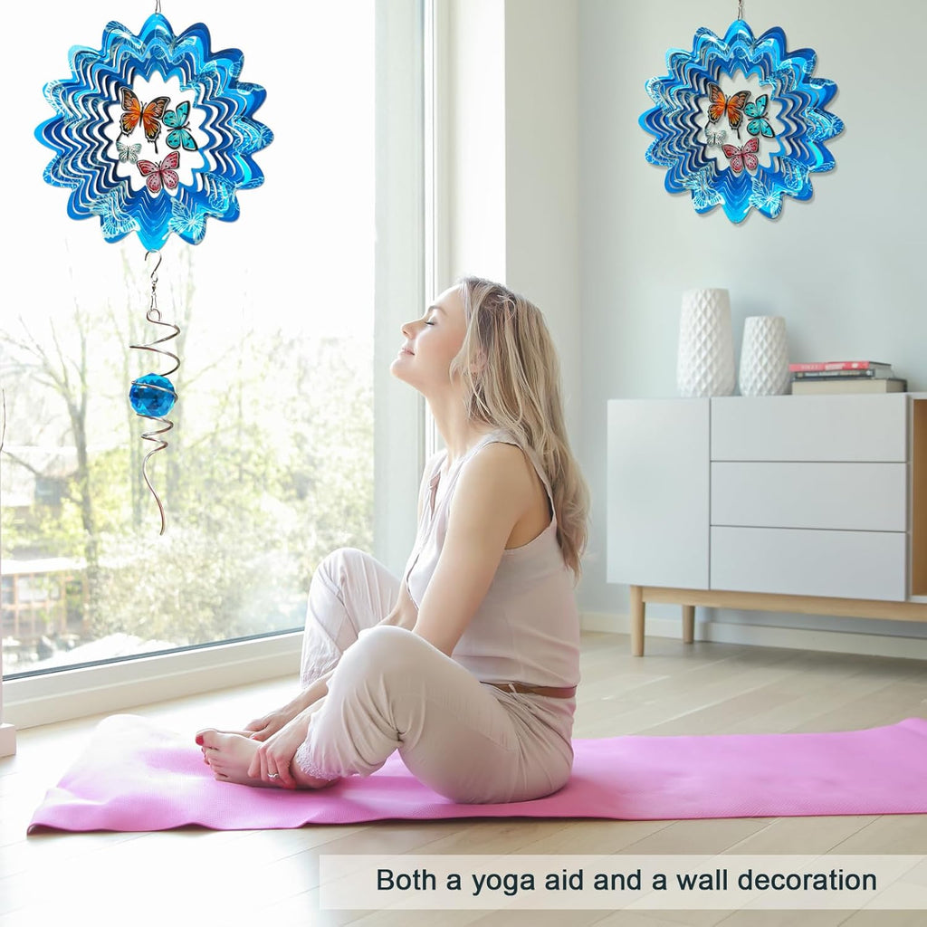 Butterfly Wind Spinner - 12inch Laser-Cut Stainless Steel Wind Spinners | 3D Kinetic Garden Decoration & Yard Art for Outdoor | Butterfly Gifts for Women, Mother, Wife, Grandma & Holidays