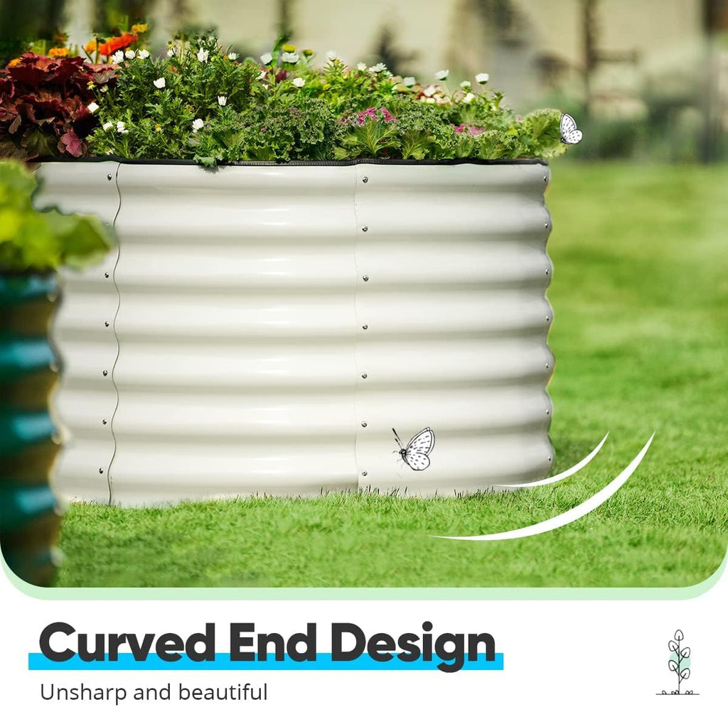 Quictent Galvanized Tall Raised Garden Bed Kit, 8x4x2 ft Oval Large Planting Box Rubber Strip Edging, for Vegetables Outdoor Strengthened by Crossbar (Beige)