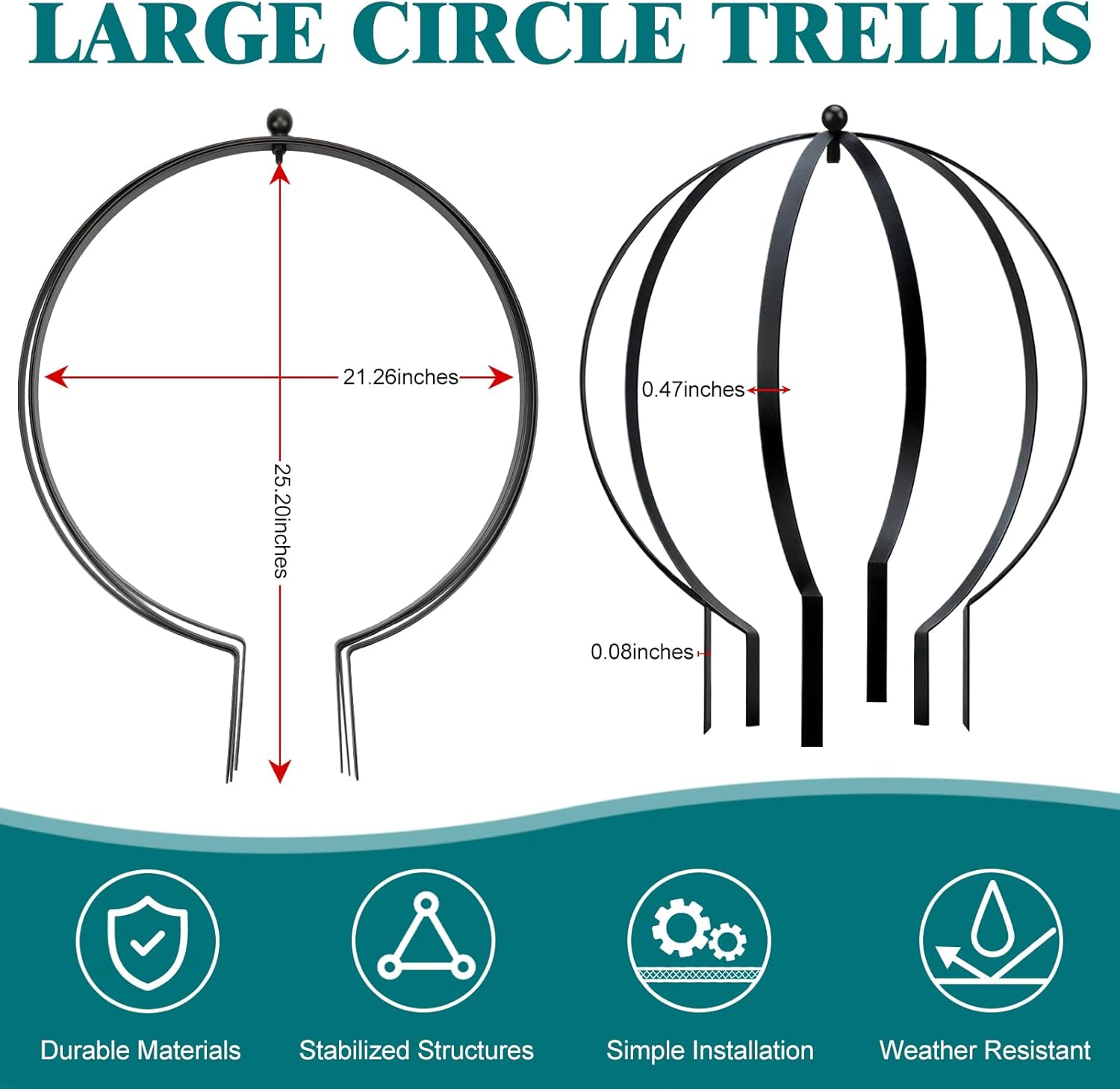 Set of 4 Large Metal Trellis Obelisks Sturdy Round Circle Trellis for Climbing Plant Support Indoor Outdoor Potted Vines, Cucumbers & Flowers, Patio Doorway Garden Decor (25.20" x 21.26")