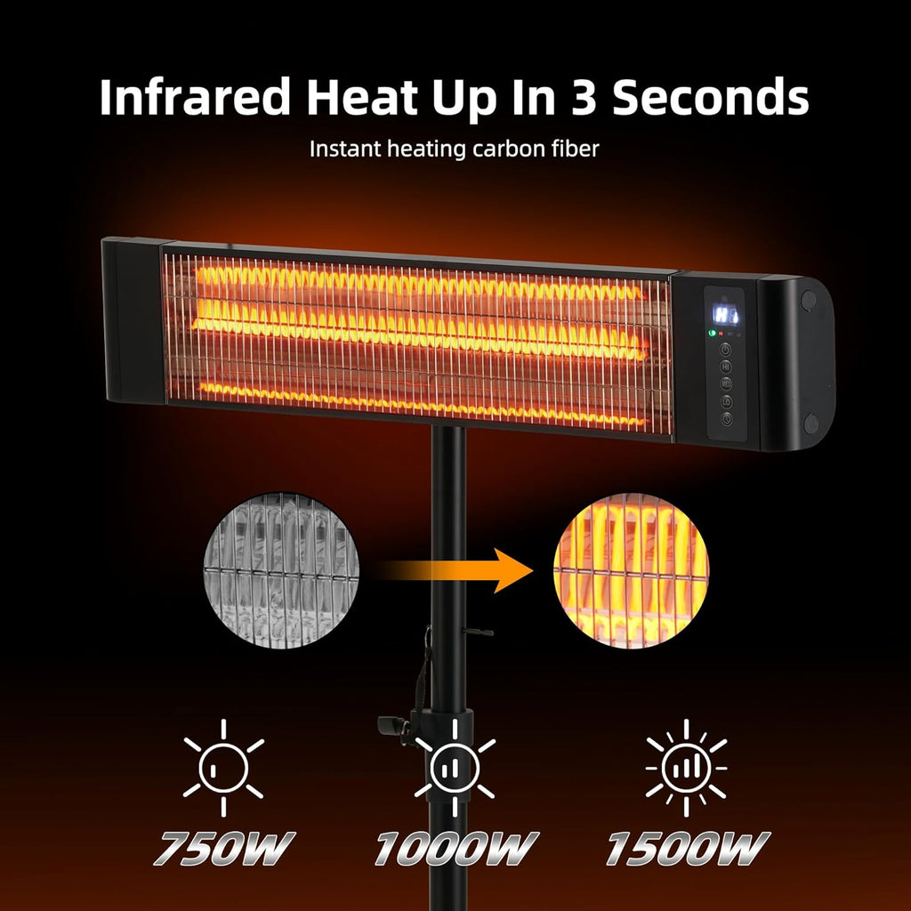 Infrared Outdoor Heater 1500W Wall Mounted & Standing Heater with Tripod IP65 Waterproof & Dustproof 3 Settings 12 Timer for Patio Backyard WEWARM