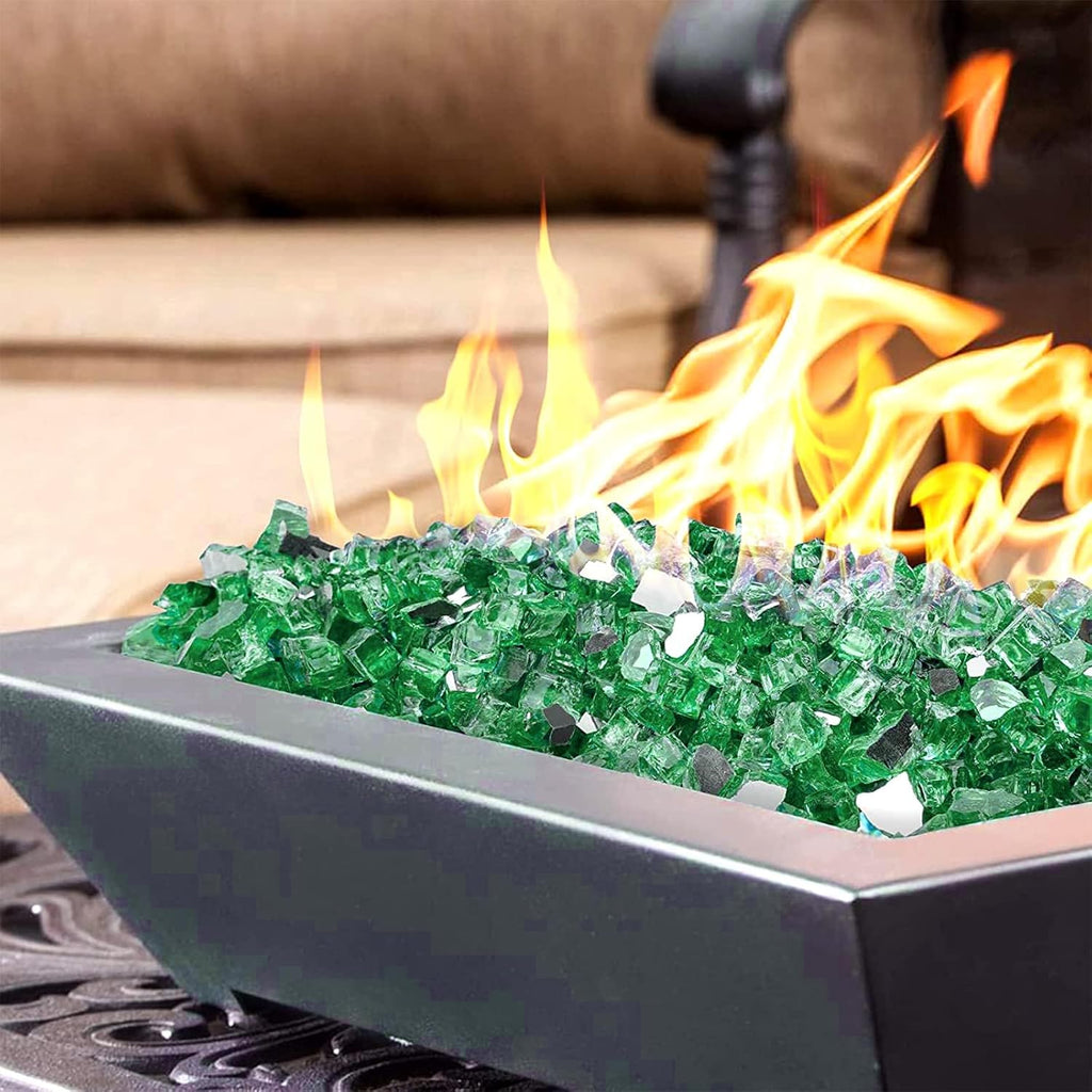 Mr. Fireglass 10 Pounds Fire Glass - 1/2 Inch High Luster Reflective Tempered Glass Rocks for Fireplace Fire Pit Table and Landscaping, Light Green