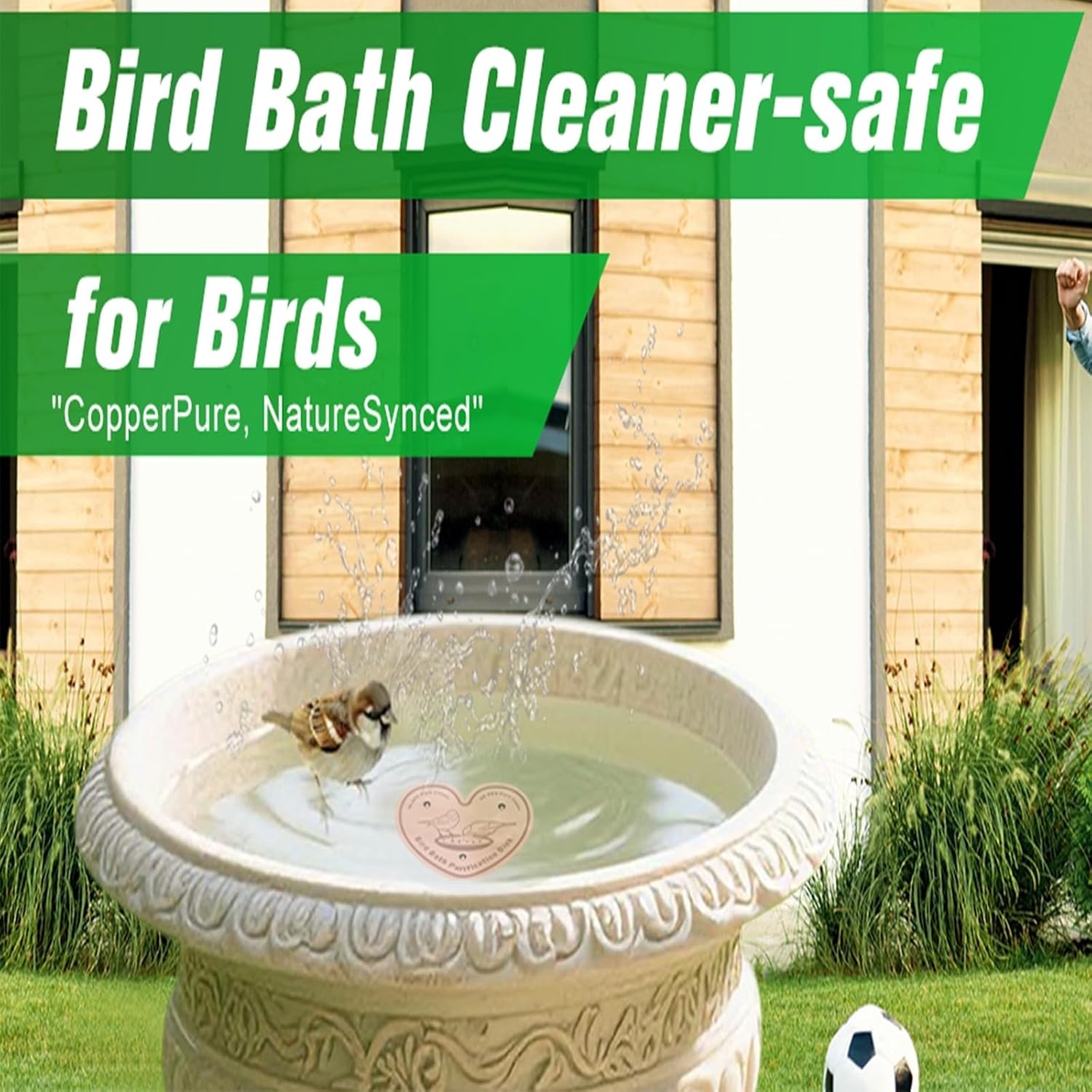 4-Pack 99.99% Pure Copper Bird Bath Purification Disk,Copper Disc with Stable Triple-Point Support,Fits All Outdoor Bird Baths(Heart-Shaped)