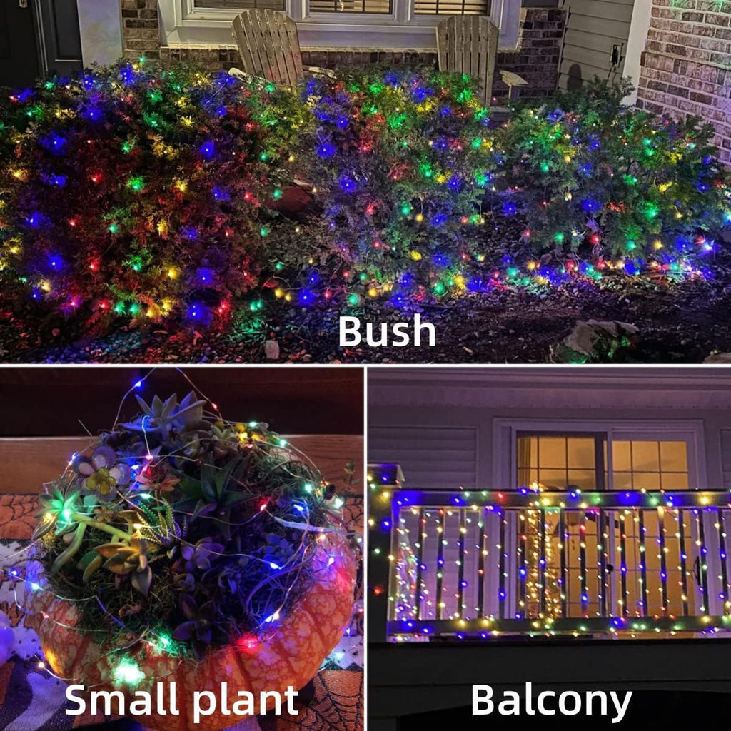 YEGUO Solar Fairy Lights Outdoor Waterproof, 4 Pack Each 33ft 100 LED String Lights, 8 Modes Silver Wire Twinkle Lights (Multicolor)