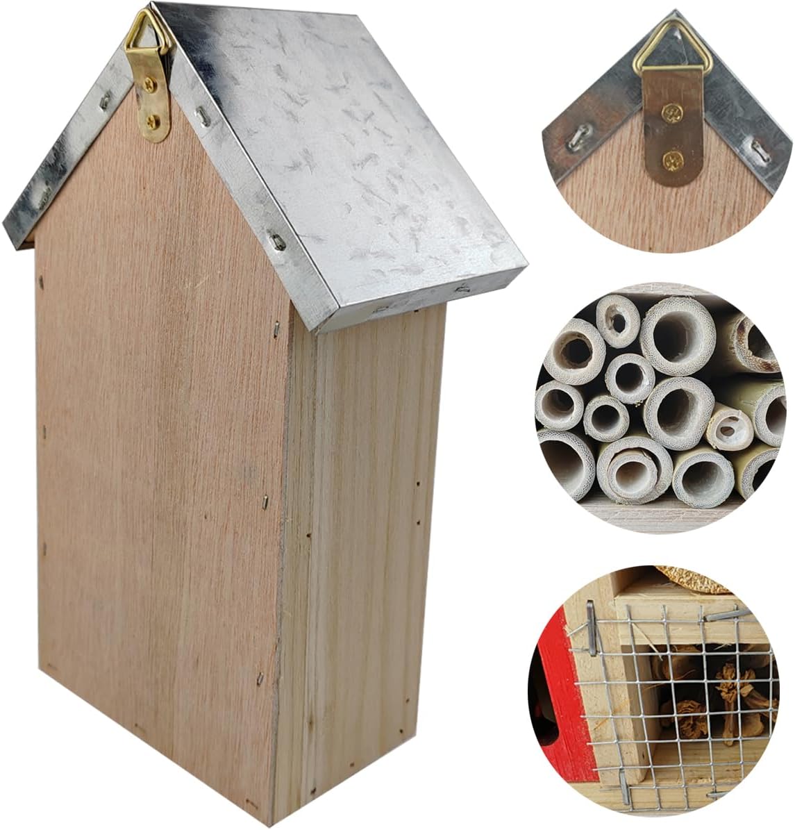 TIHOOD Natural Wooden Hanging Bee House for Gardens Natural Wooden Butterfly Hotel for Bee, Butterfly, Ladybirds, Habitat, Bee Hotel Garden