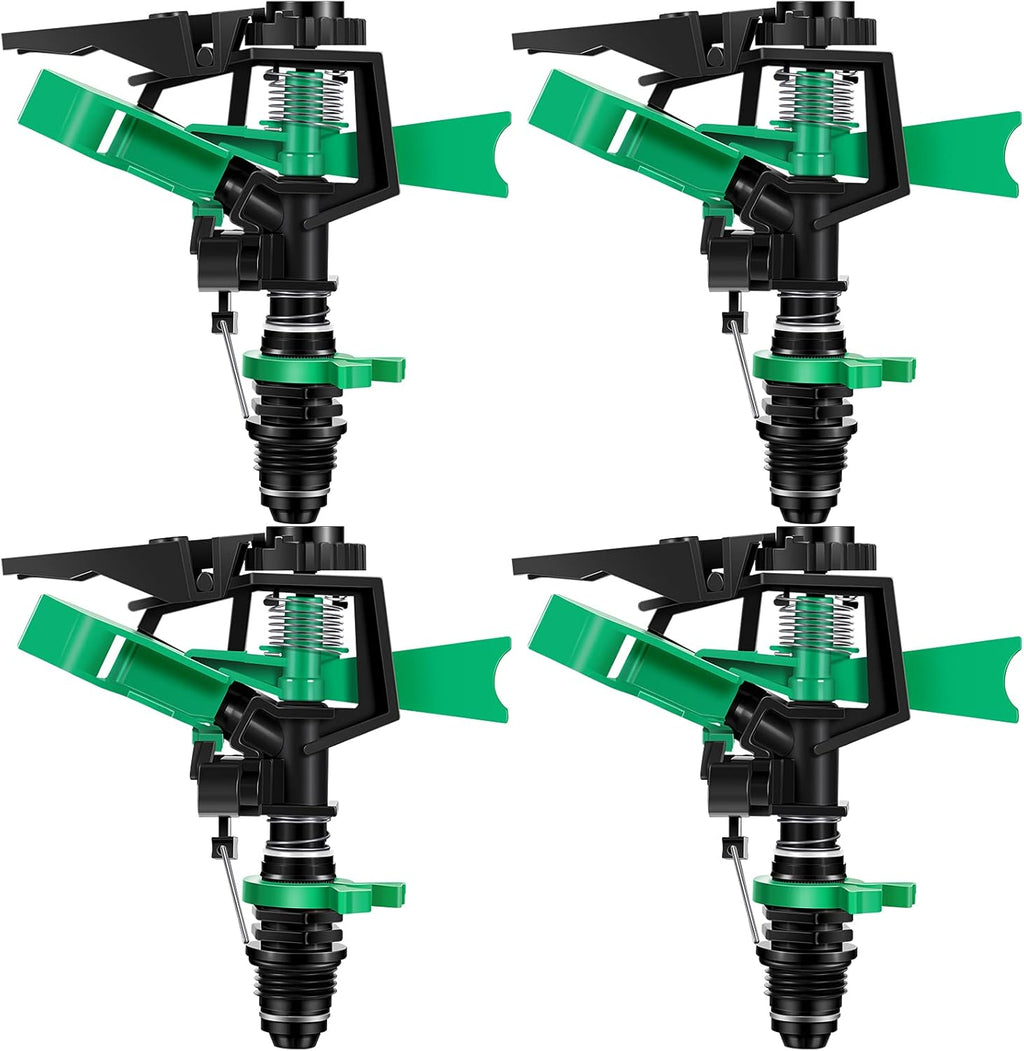 1/2 Inch Plastic Impact Sprinklers Heads Adjustable 0-360 Degree Pulsating Oscillating Watering Sprinkler Head for Garden Law Grass Yard Irrigation Supplies (4 Pieces)