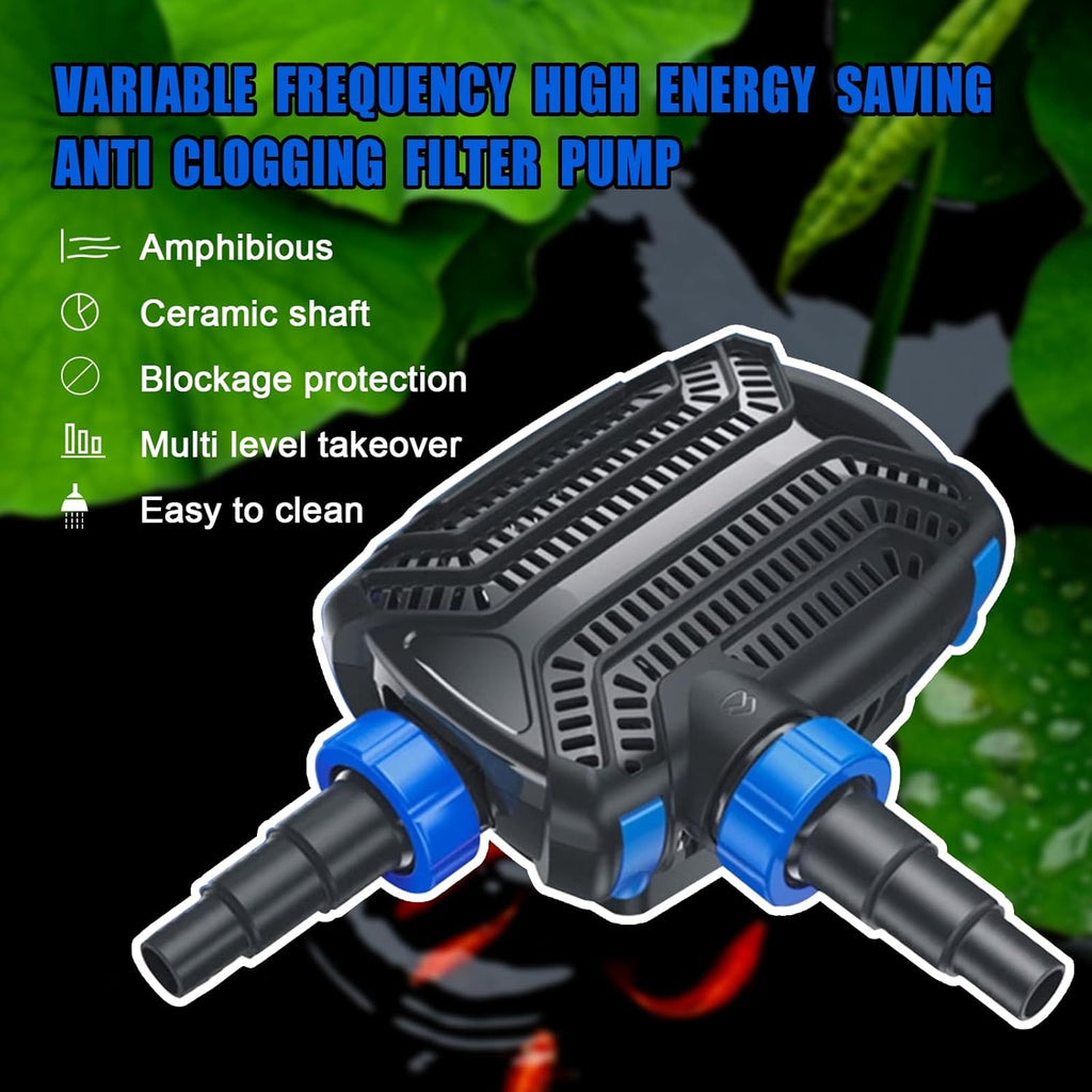 Eco-Sphere Energy-Saving 4280GPH Pond Pump Electronic Waterfall and Filter Pump for Ponds Up to 8560-Gallon. automatic start stop.33-ft Cord.Ceramic bearings, IpX8, UL certified