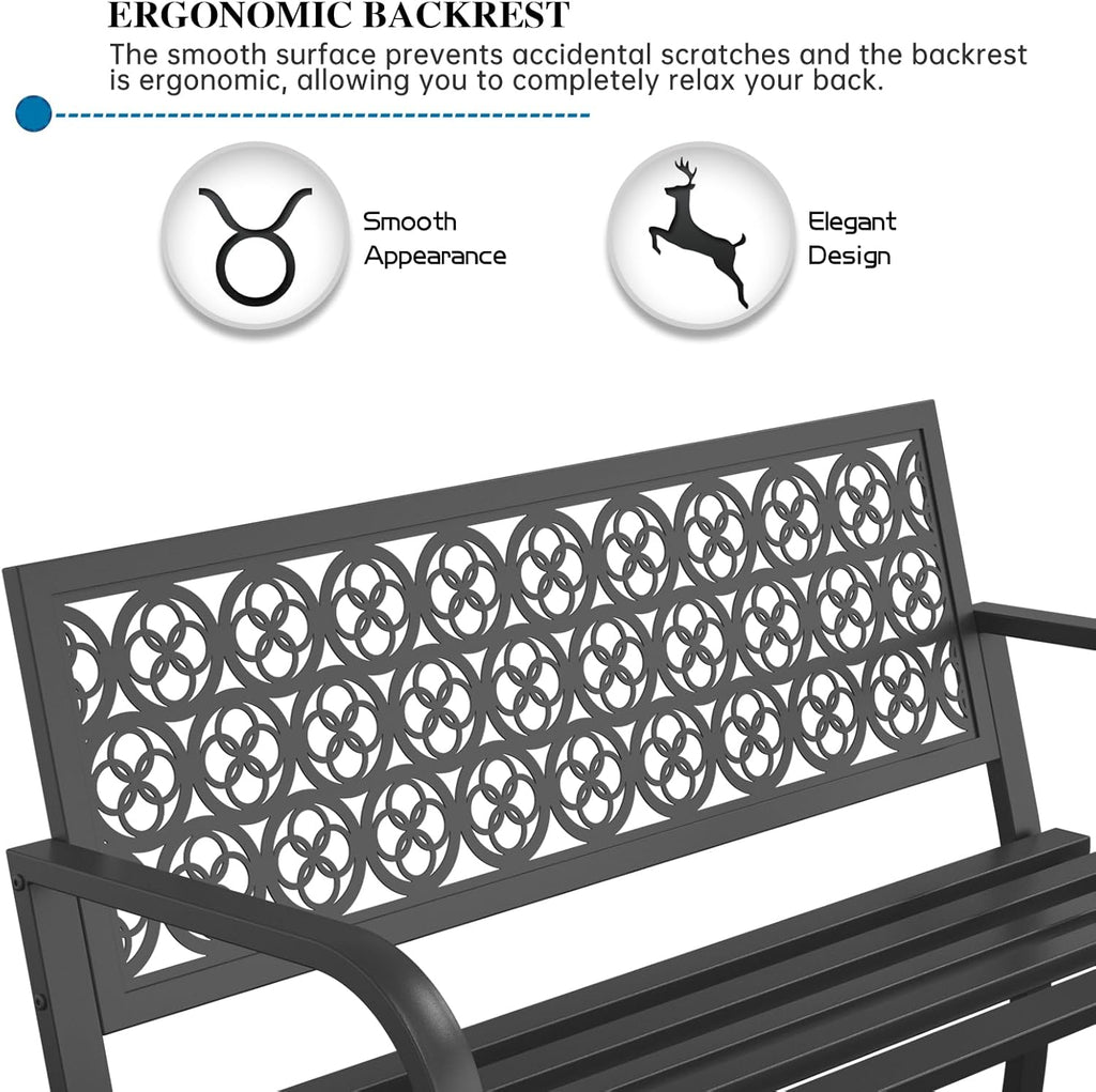 Outdoor Garden Bench Cast Iron Steel Outdoor Bench Clearance Weatherproof Metal Park Bench for Porch, Yard, Lawn, Deck (Four-Leaf Clover)