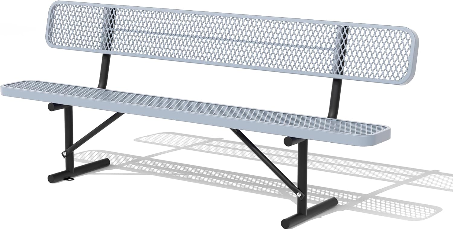 8FT Benches for Outside, Heavy-Duty Outdoor Garden Bench W/Back, Metal Park Bench for Sitting Area, Commercial Bench for Patio Porch Backyard School Sports Church Locker Room Shopping Centers