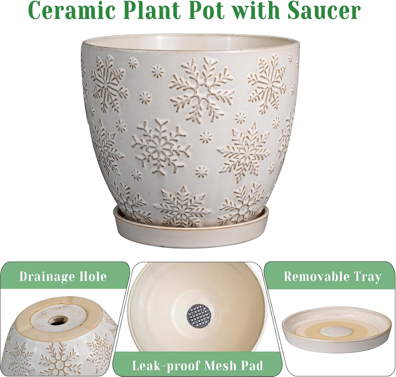 10 Inch Ceramic Planter Pot Large Plant Pot for Indoor Plants Outdoor Round Flower Pot with Drainage Hole and Saucer for Home Garden Decor White