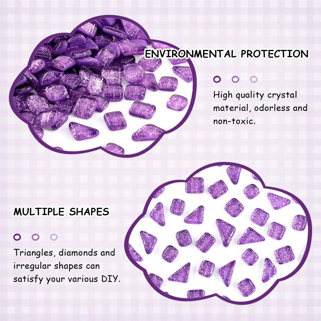 Swpeet 1 Pound Purple Shine Crystal Series Mosaic Tiles Assortment Kit, Square and Triangle Genuine Mosaic Tiles Glitter Crystal Mosaic Perfect for Home Decoration Crafts Supply
