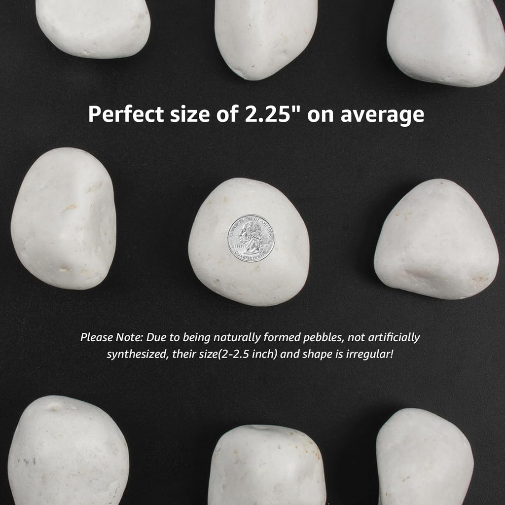 20 lbs White Polished Decorative Stones, 2-3 Inch Polished Rocks, Ideal for Garden Landscaping, Potted Plants, Pathways, Vase Fillers, and Aquarium Decoration(Pure White, Weight: 20 LB)