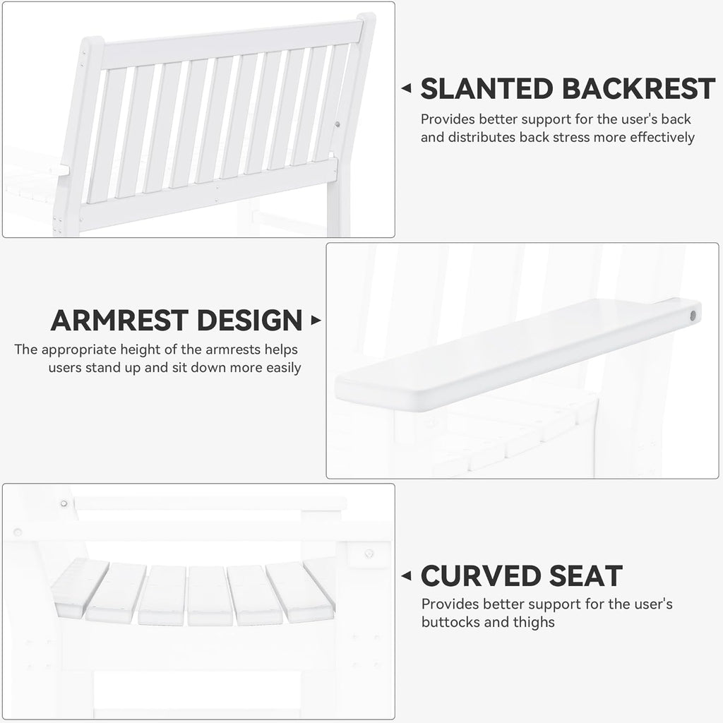 YITAHOME Garden Bench, All Weather Outdoor Bench for 2-3 Persons, Fade/Rot Resistance Patio Benches for Park, Porch, Patio & Backyard (White)