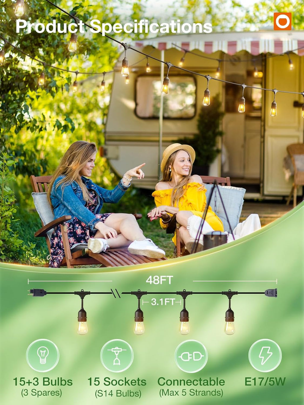 addlon 48 FT Outdoor String Lights Timer Control Commercial Grade Weatherproof 18 Edison Vintage Bulbs ETL Listed Heavy-Duty Decoration Christmas Lights for Patio Backyard Garden