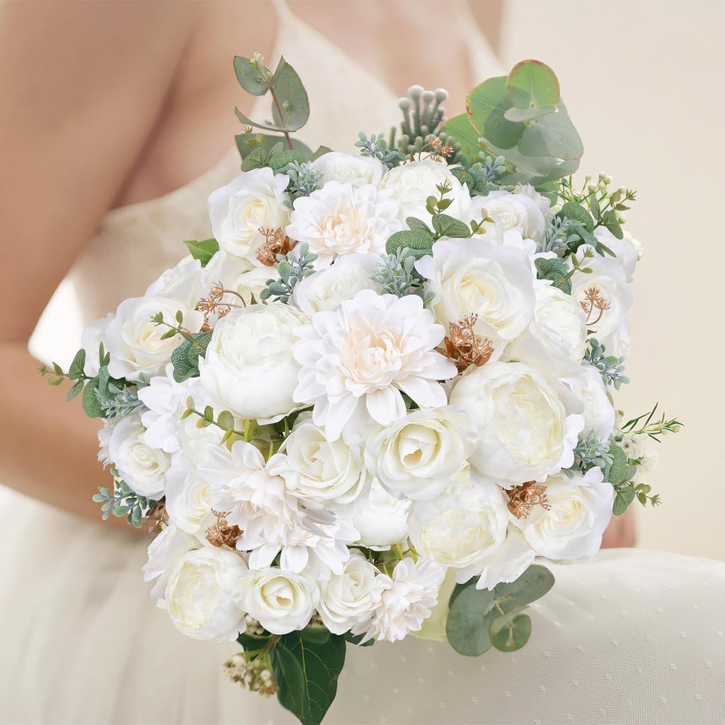 AGIRL Artificial Flowers Combo Fake Flowers Rose Silk Flowers with Stems for DIY Wedding Bouquets Centerpieces Arrangements Table Decor Bridal Baby Shower Party Home Decor (Cream White)