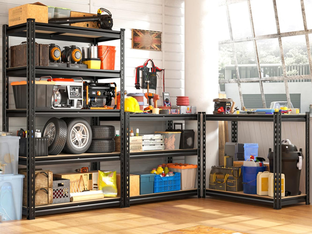 REIBII Set of 2 Storage Shelves 5 Tier Garage Shelving Heavy Duty Metal Shelving 2000LBS Garage Shelves Adjustable Metal Shelf for Kitchen Warehouse Pantry Closet, 27.6" W x 11.8" D x 60" H