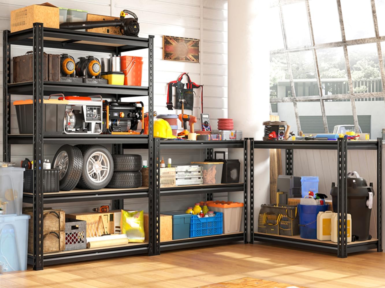 REIBII Set of 2 Storage Shelves 5 Tier Garage Shelving Heavy Duty Metal Shelving 2000LBS Garage Shelves Adjustable Metal Shelf for Kitchen Warehouse Pantry Closet, 27.6" W x 11.8" D x 60" H