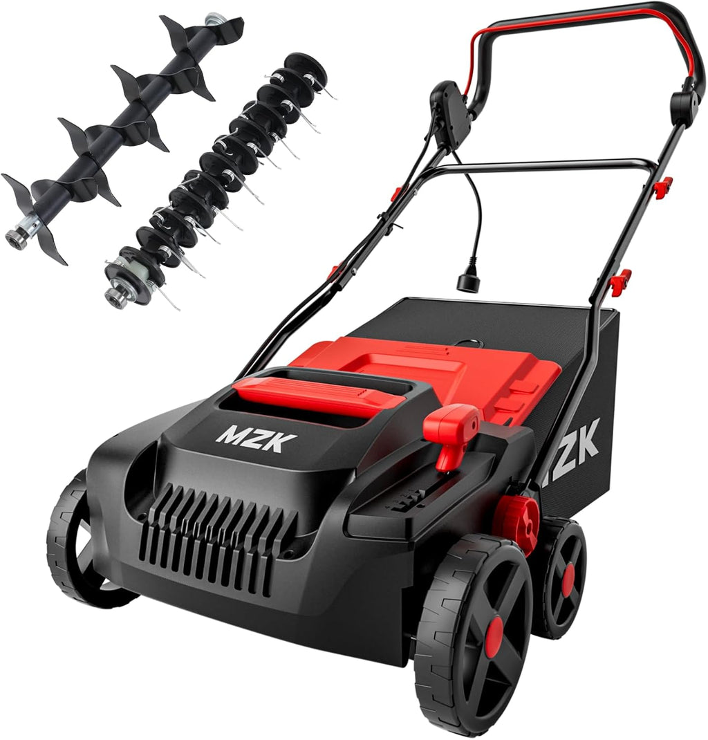 MZK 15-inch 2-in-1 Electric Dethatcher and Scarifier w/Removeable 5-Position Height Adjustment,Lawn dethatcher w/12-Gallon Thatch Collection Bag,Keep Lawn Health,DS15A03