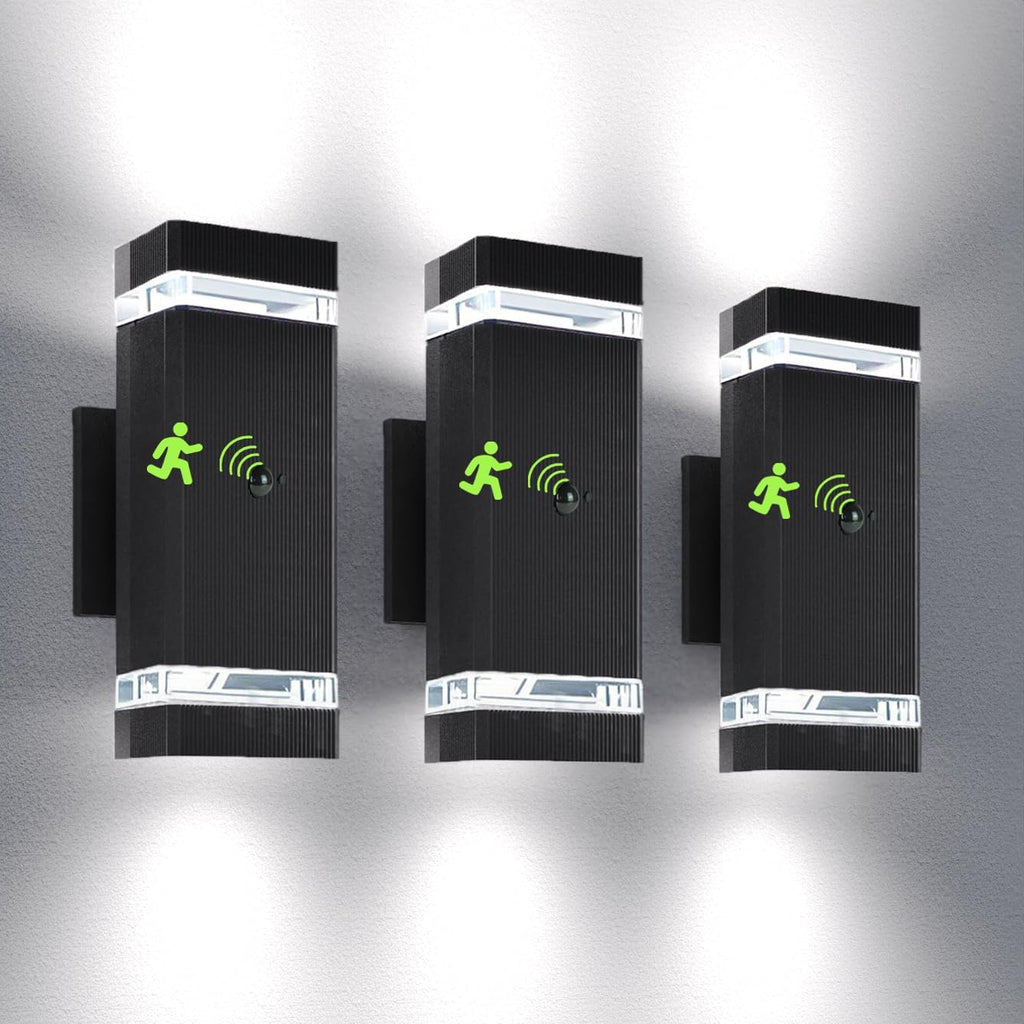 Motion Sensor Outdoor Wall Lights, Dusk to Dawn Exterior Light Fixtures with 3 Lighting Modes,Up and Down Porch Lights 5000K Daylight, Waterproof Modern Wall Sconce for House, Patio, Garage