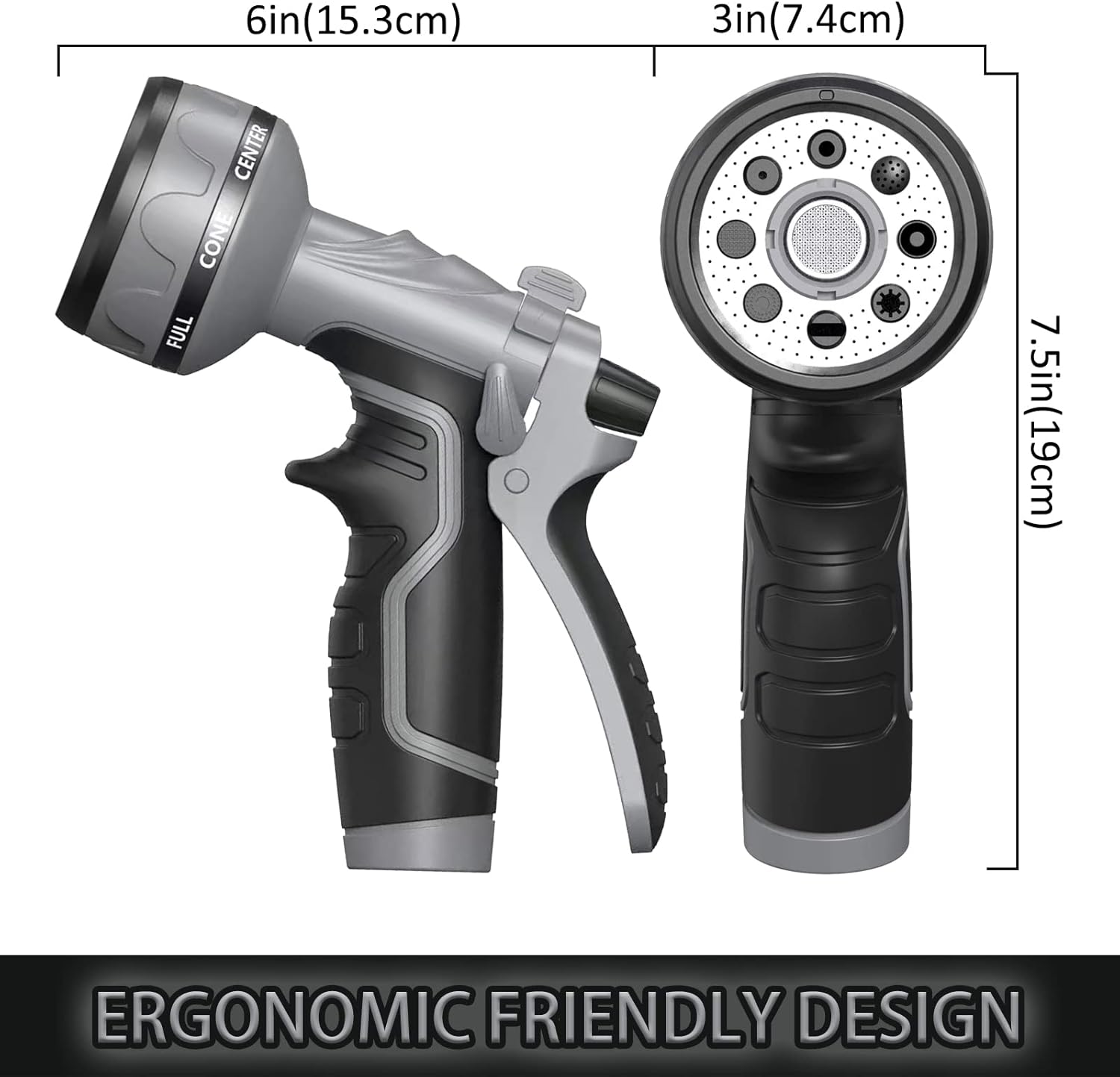 Upgrade Hose Nozzle, 8 Adjustable Watering Patterns, Suitable for Plants/Cars/Pets (Grey)