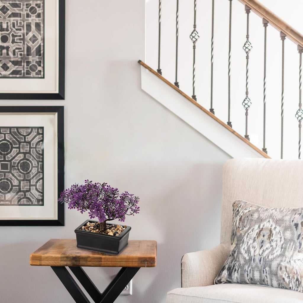 Artificial Bonsai Tree Juniper Faux Plants Indoor Fake Plants Decor with Black Ceramic Pots for Home Table Office Desk Bathroom Shelf Bedroom Living Room Farmhouse Decorations-Purple