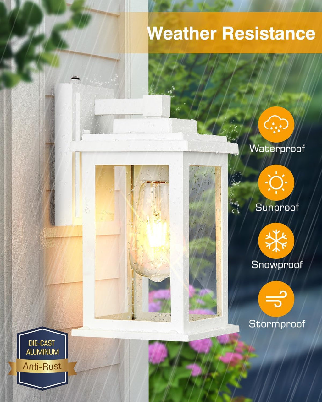 VIANIS White Outdoor Wall Lights, Dusk to Dawn Porch Lights, Anti-Rust Exterior Lighting Fixtures, Dusk to Dawn Outdoor Lighting with Tempered Glass for House, Porch, Garden, Hardwired, Non-Solar