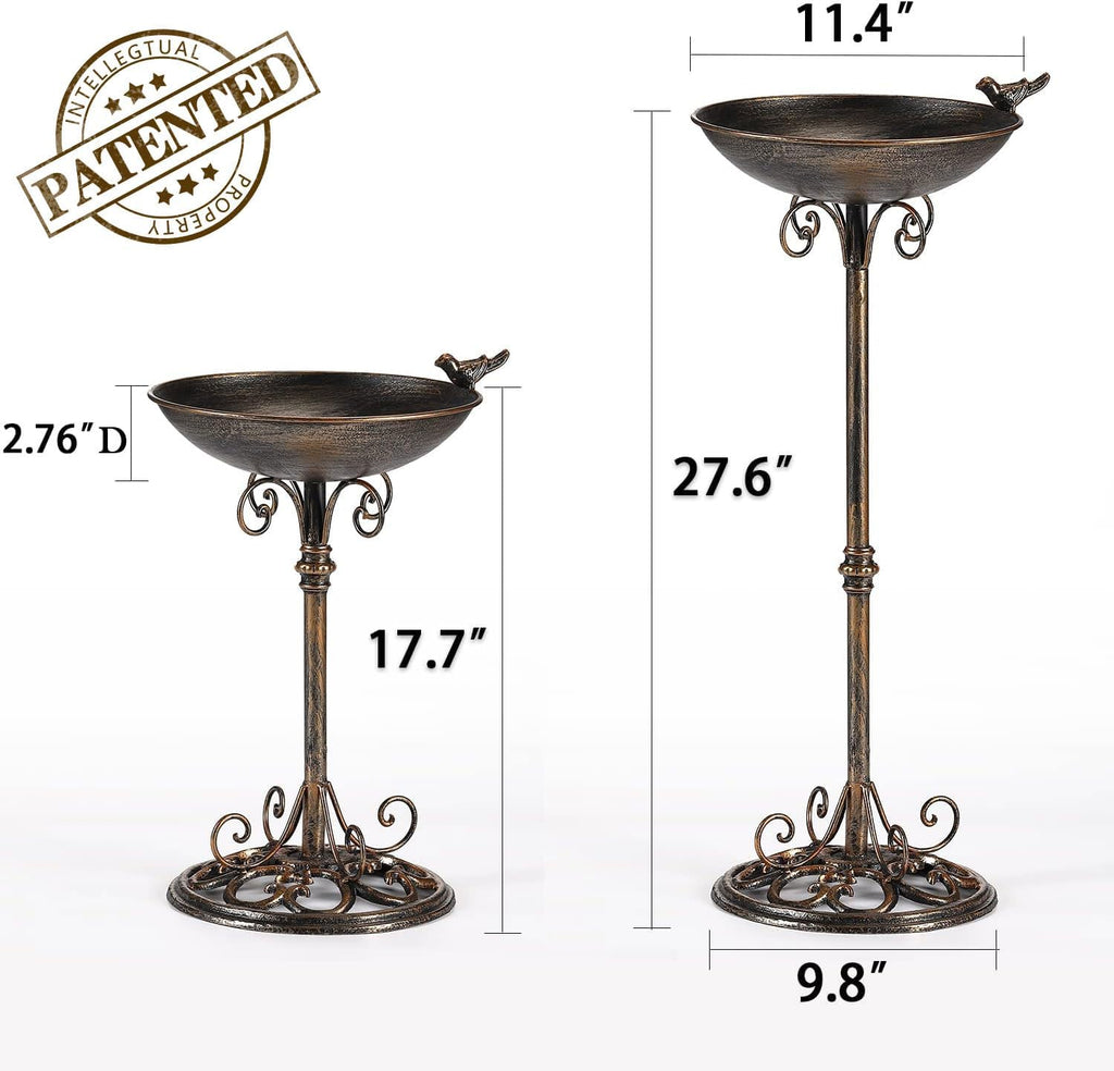 Diam 11.4" W*27.6" H Cast Iron Pedestal Bird Bath, Bird Baths for Outdoors, Seed Tray Garden Yard Decoration