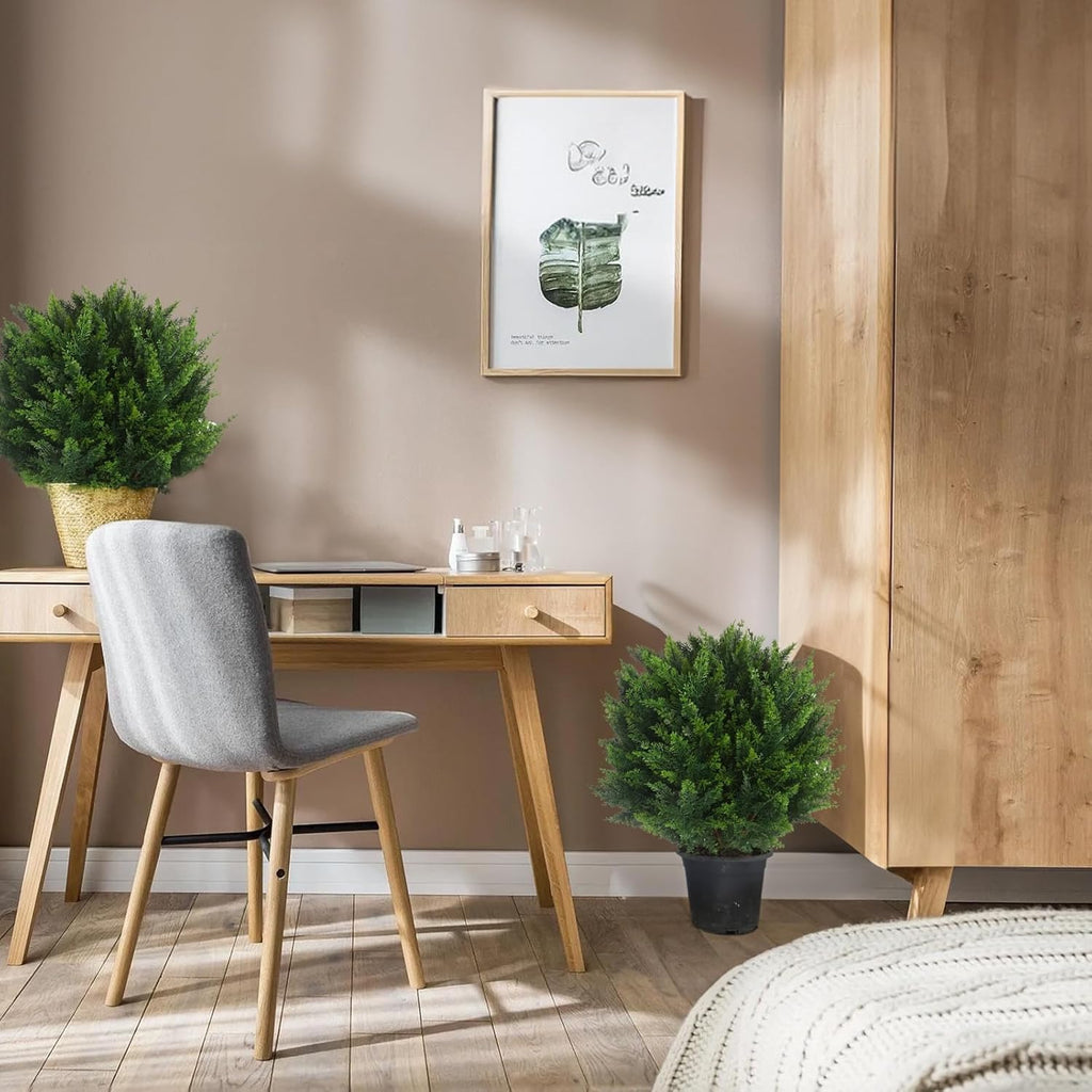 22''T Artificial Cedar Topiary Ball Tree 2 Pack, Outdoors Artificial Shrubs Faux Plants Uv Rated Perfect for Outdoor, Indoor - Easy to Install.