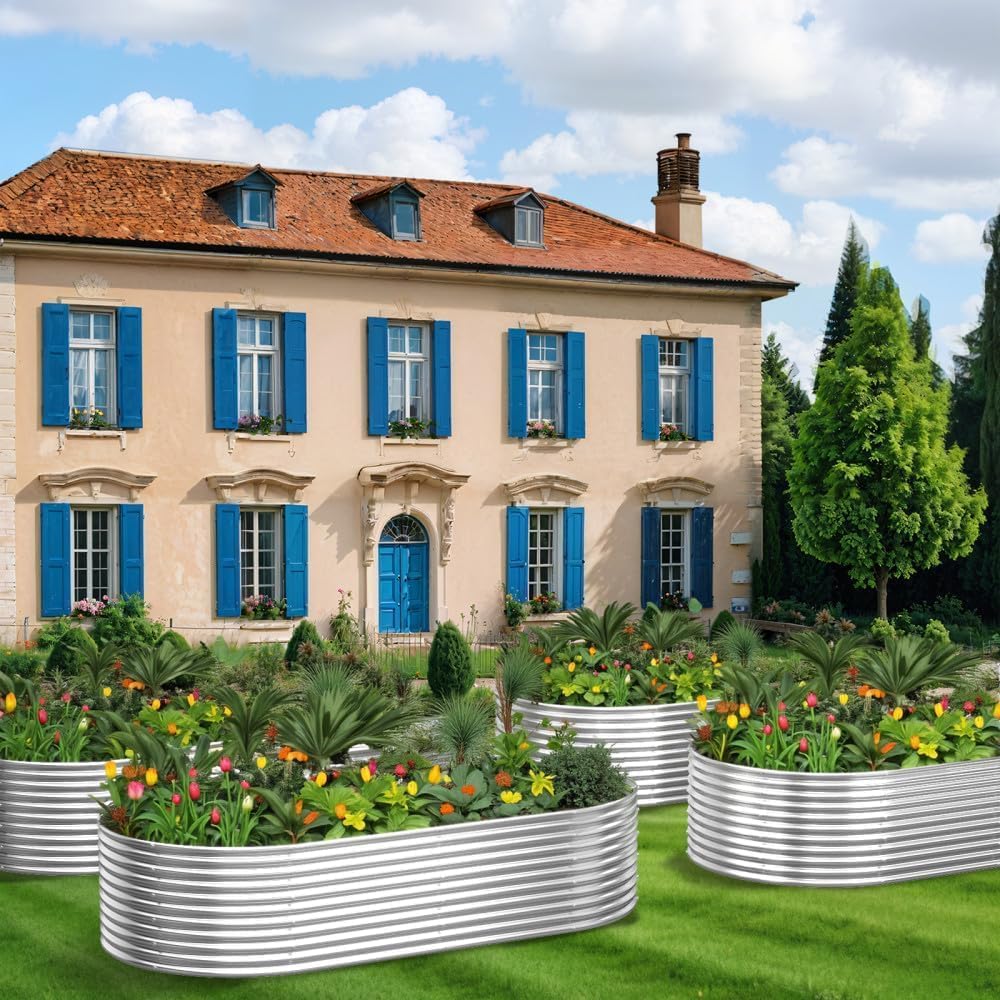 FRIZIONE 2pcs Tall Galvanized Raised Garden Bed Outdoor,Steel Garden Bed for Vegetables,Above Ground Garden Box for Flower,Metal Raised Beds for Gardening - 4x2ft