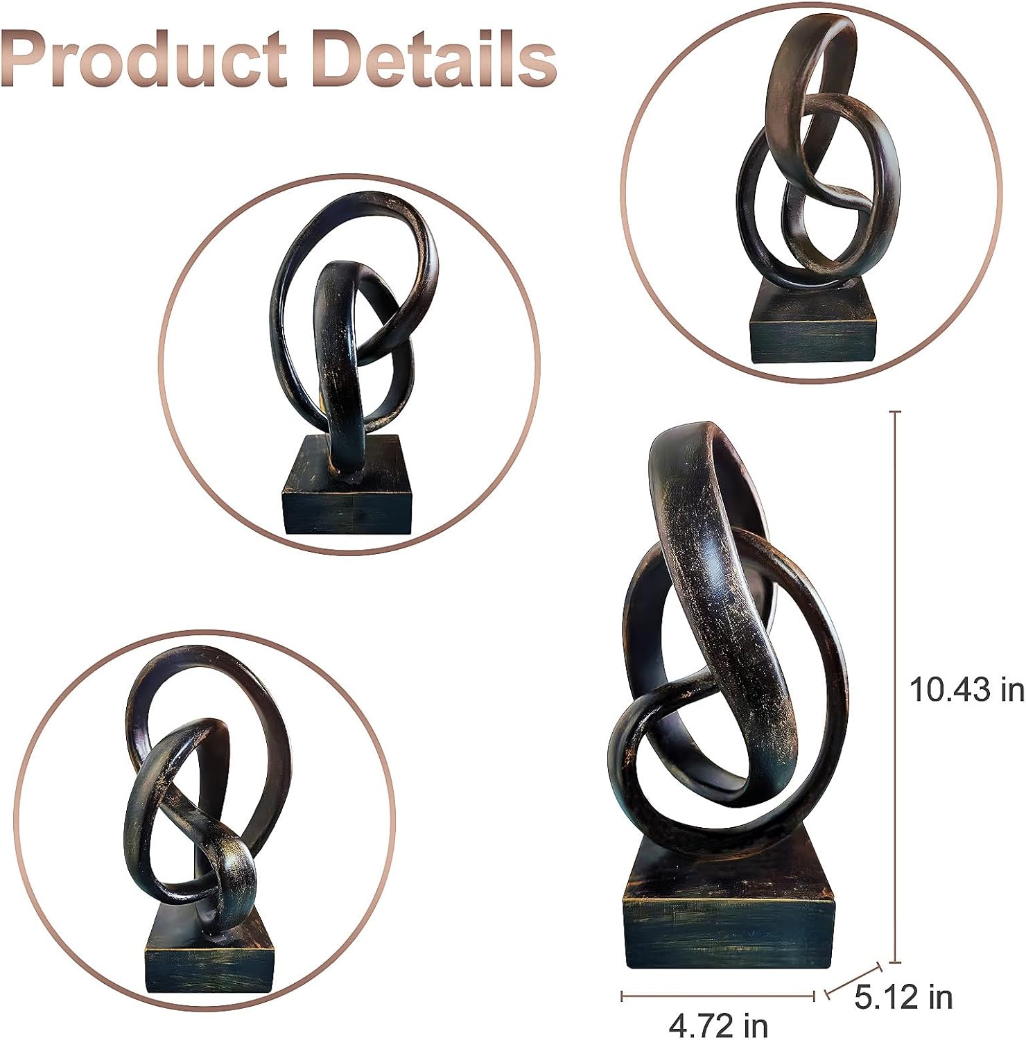 aboxoo Modern Abstract Mobius Band Statue Knot Sculptures Home Decor, Abstract Statues,Coffee Table Decor for Living Room,Office Desk Figurines and Kitchen Decorations(Bronze)
